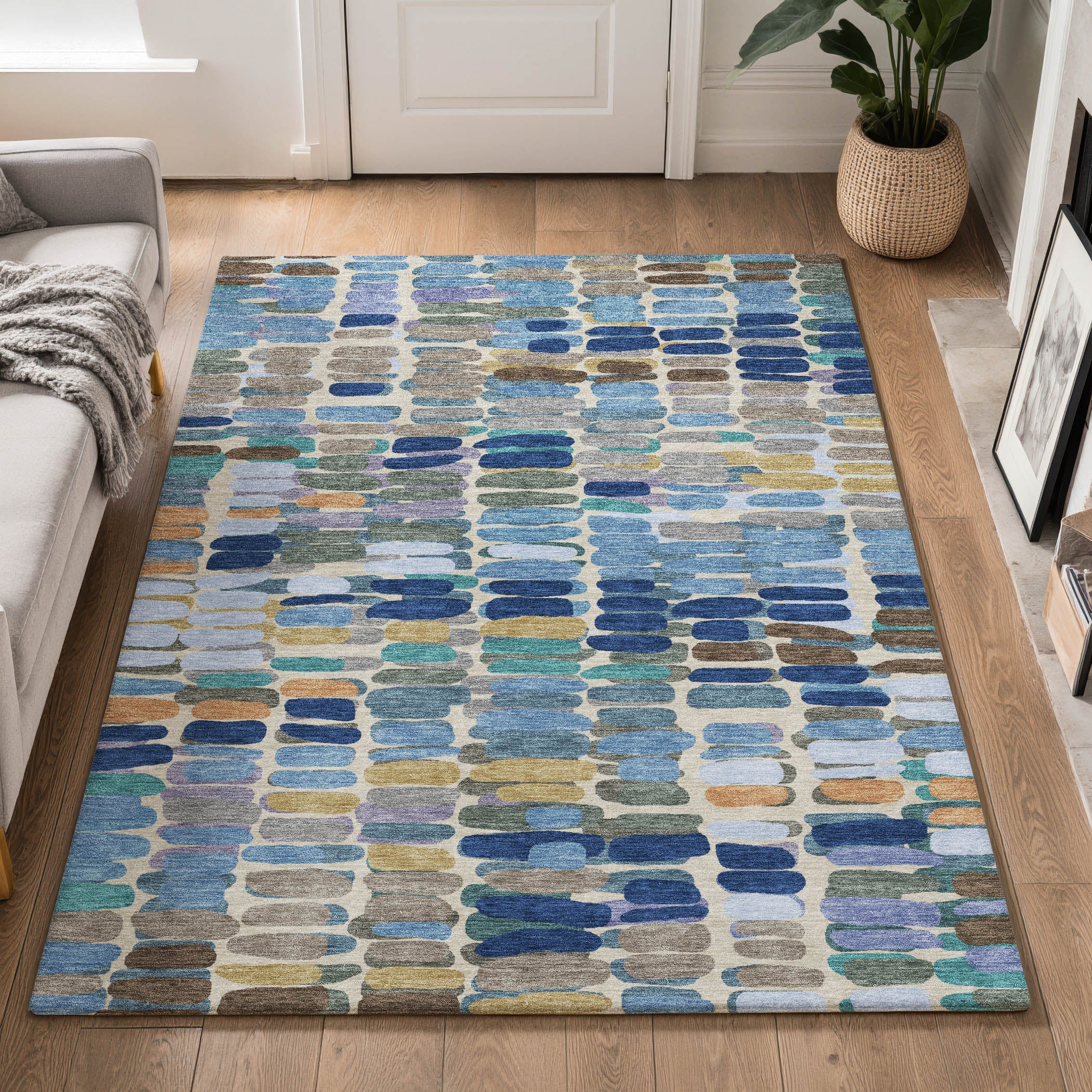 Siena Machine Washable Transitional Denim Blue Rug 3' x 5' #shape_Rectangle