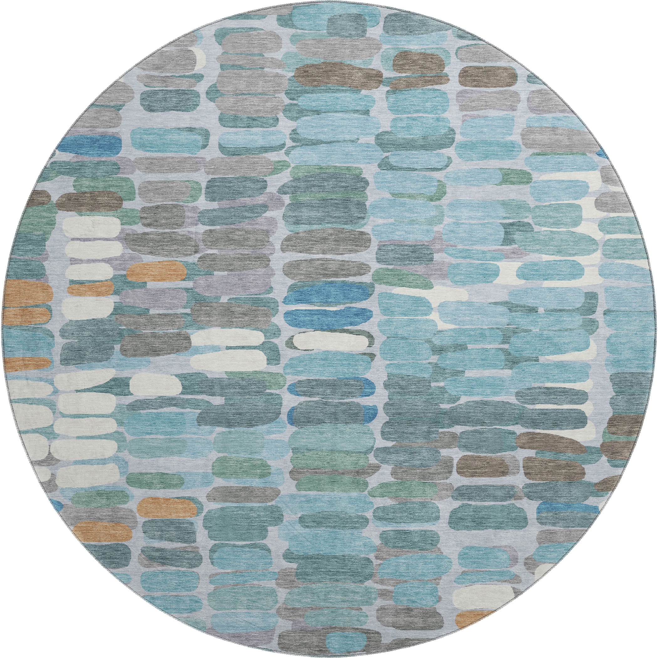 Siena Machine Washable Transitional Teal Rug 8' x 8' #shape_Round