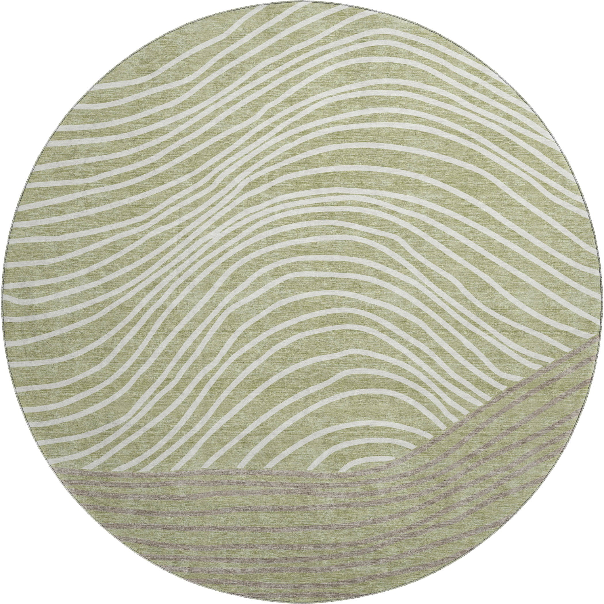 Bern Machine Washable Transitional Aloe Green Rug 8' x 8' #shape_Round