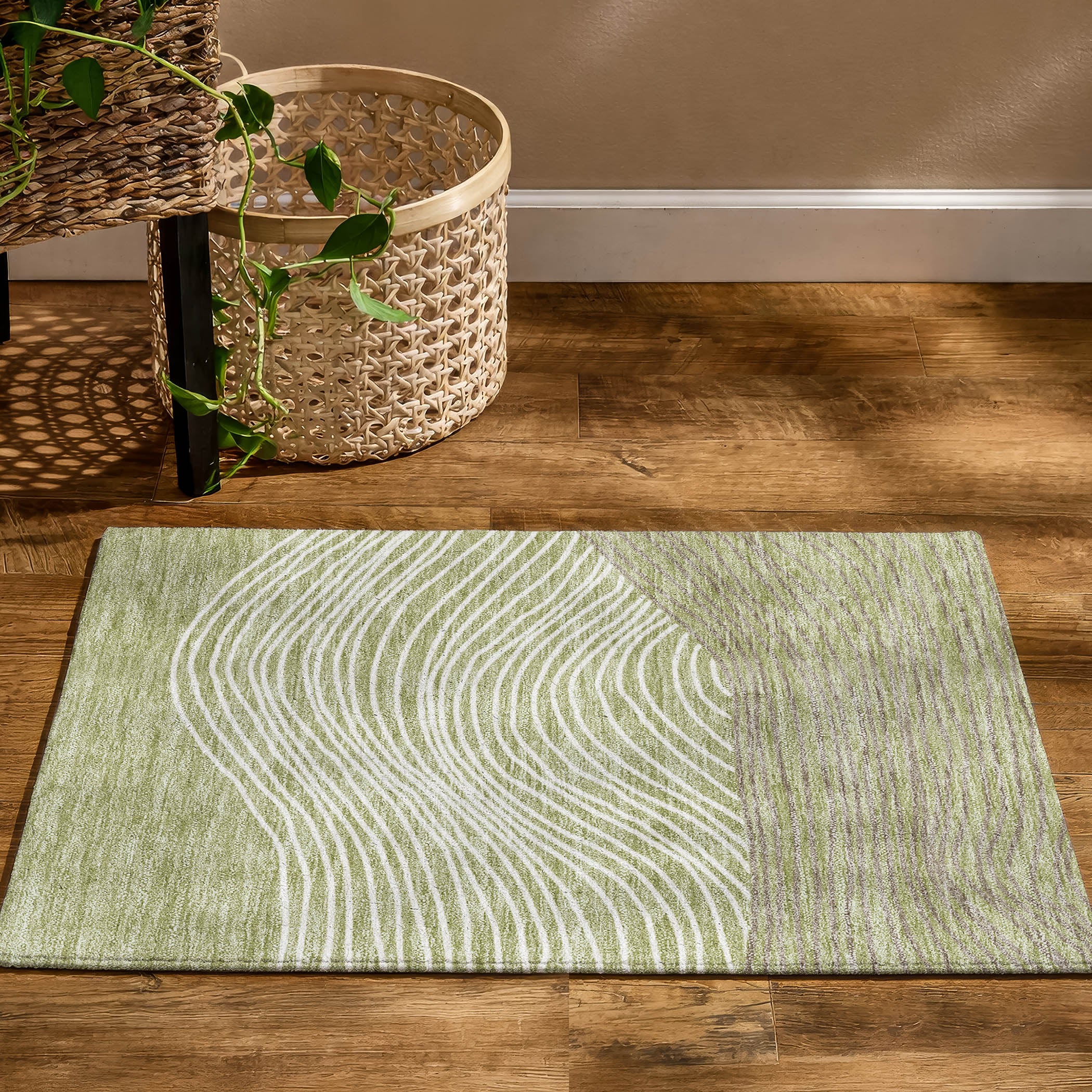 Bern Machine Washable Transitional Aloe Green Rug 1'8" x 2'6" #shape_Rectangle