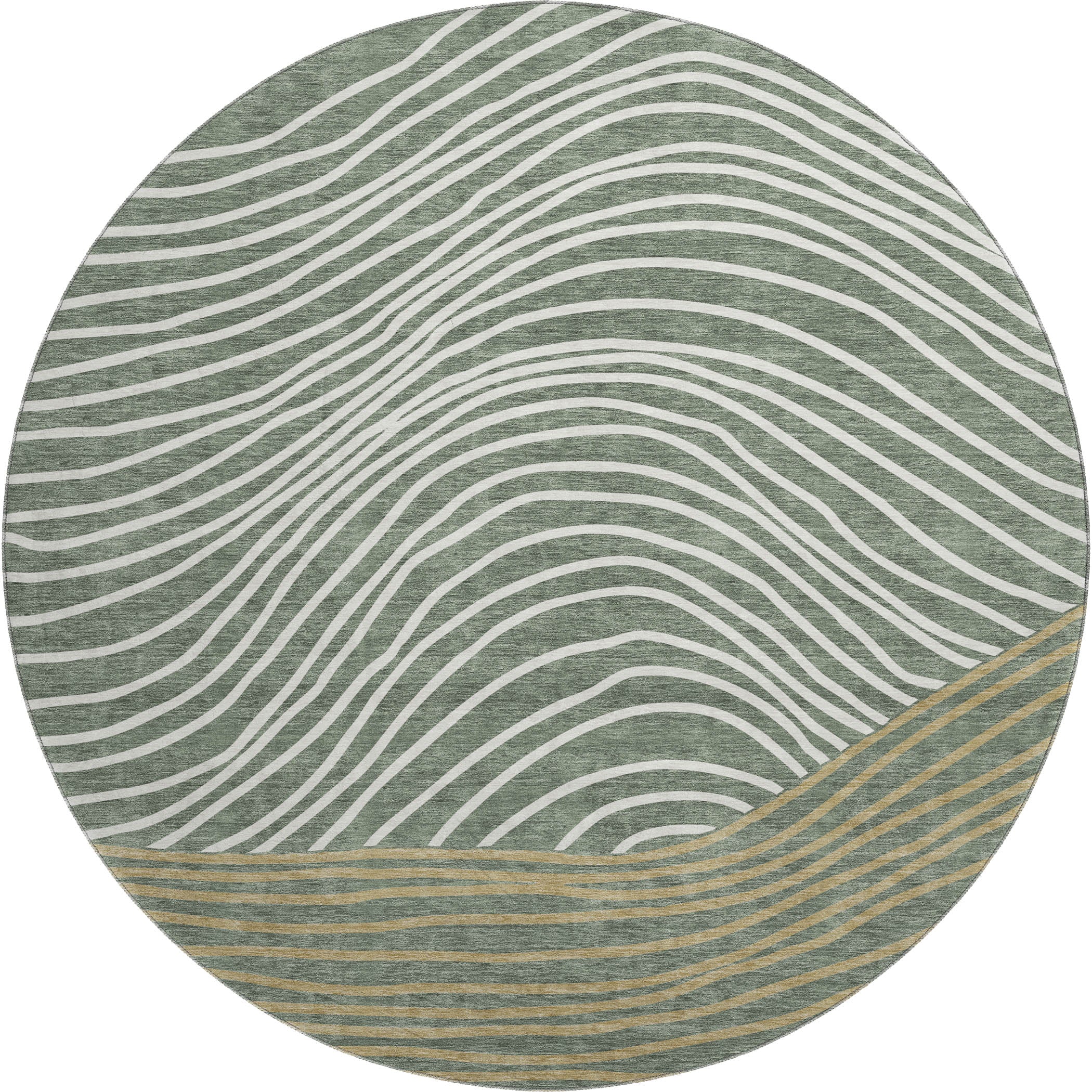Bern Machine Washable Transitional Basil Green Rug 8' x 8' #shape_Round