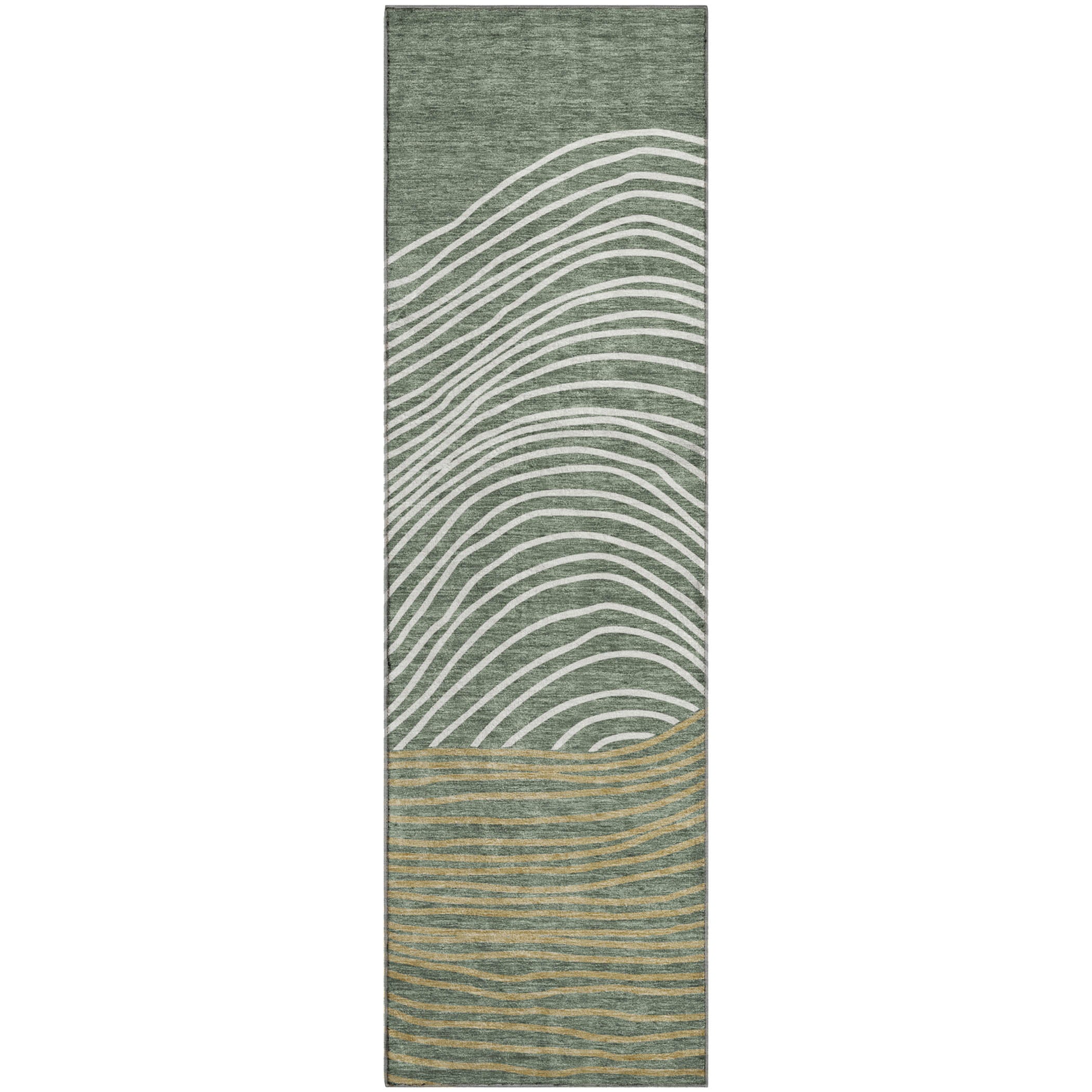 Bern Machine Washable Transitional Basil Green Rug 2'3" x 7'6" #shape_Runner