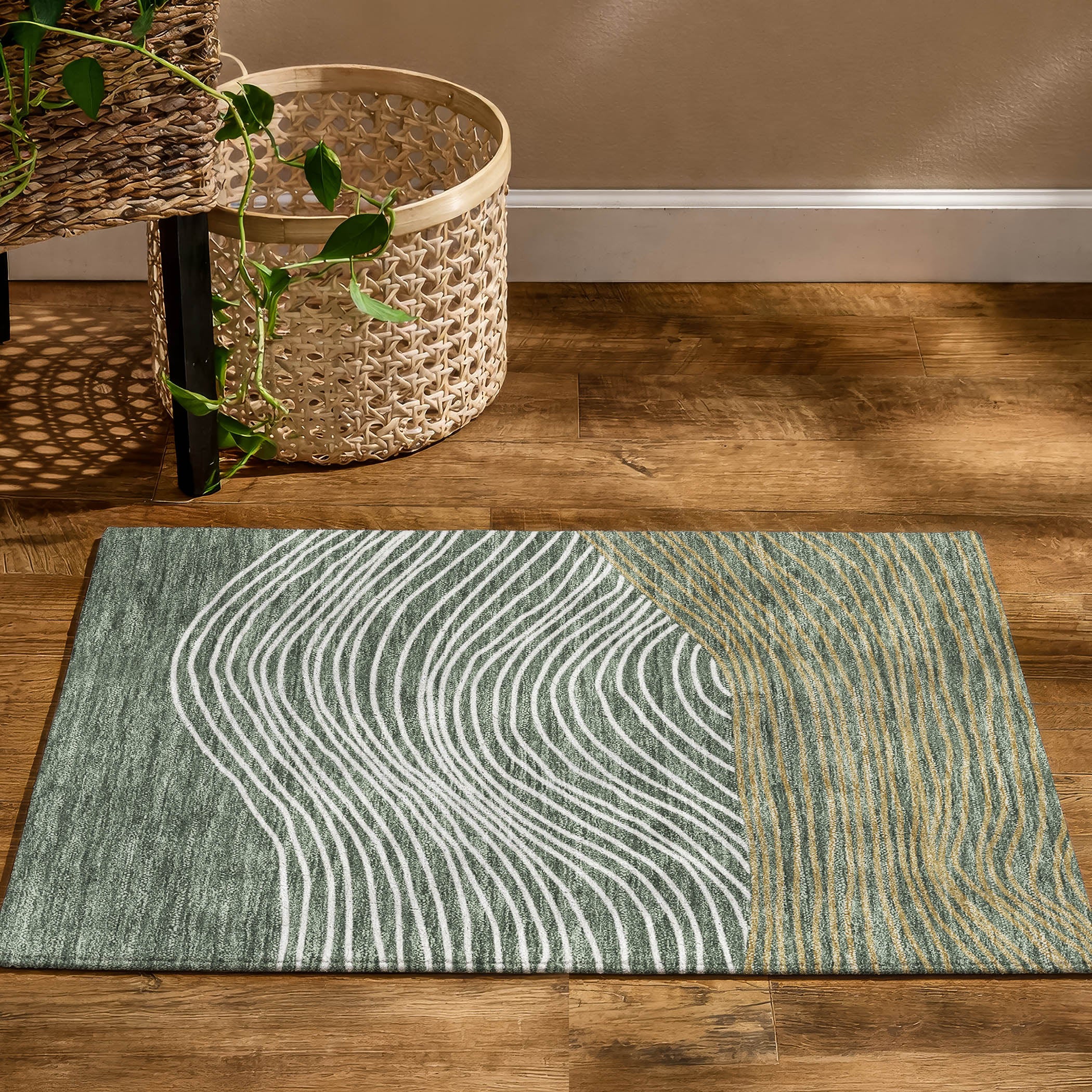Bern Machine Washable Transitional Basil Green Rug 1'8" x 2'6" #shape_Rectangle