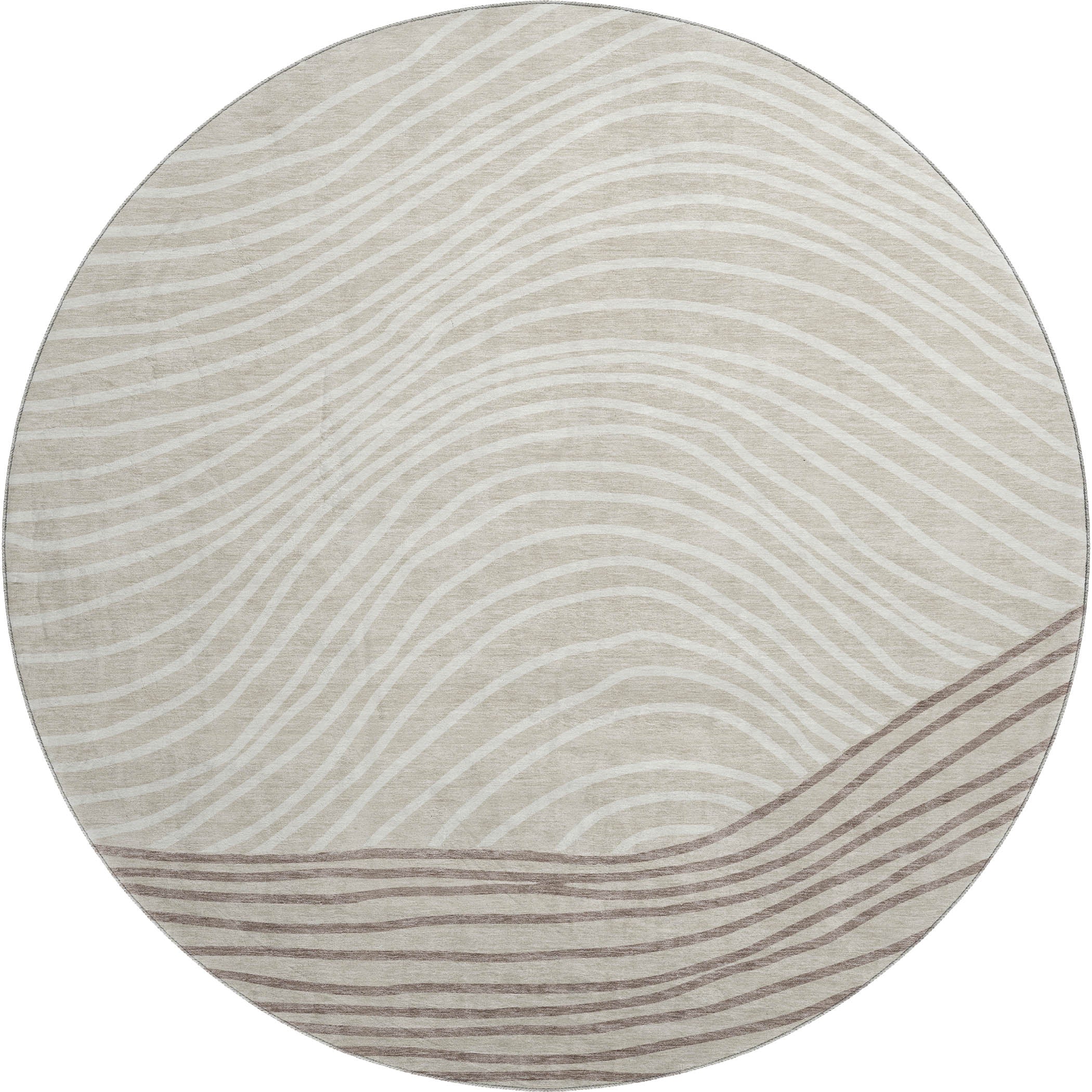Bern Machine Washable Transitional Beige Brown Rug 8' x 8' #shape_Round