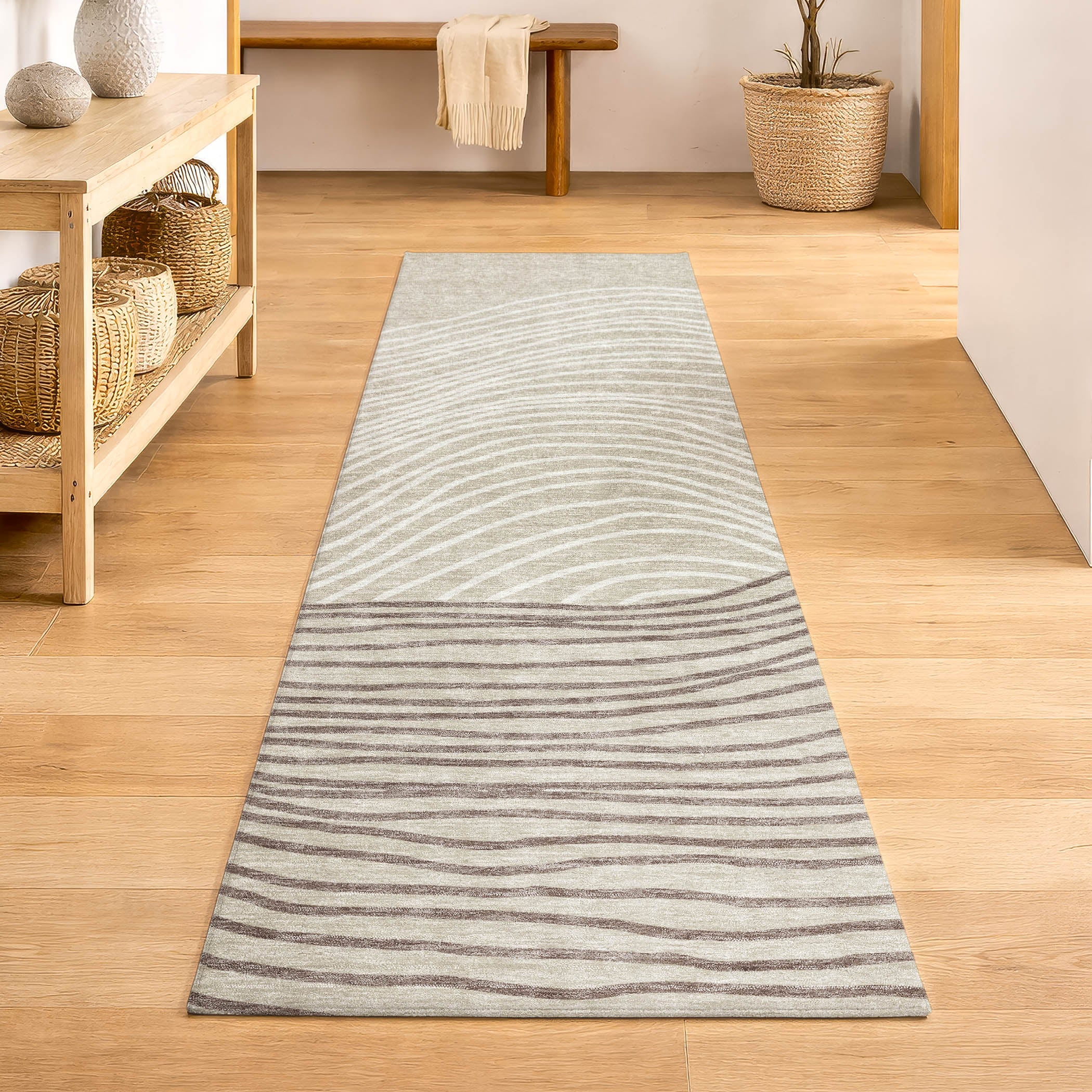 Bern Machine Washable Transitional Beige Brown Rug 2'3" x 7'6" #shape_Runner