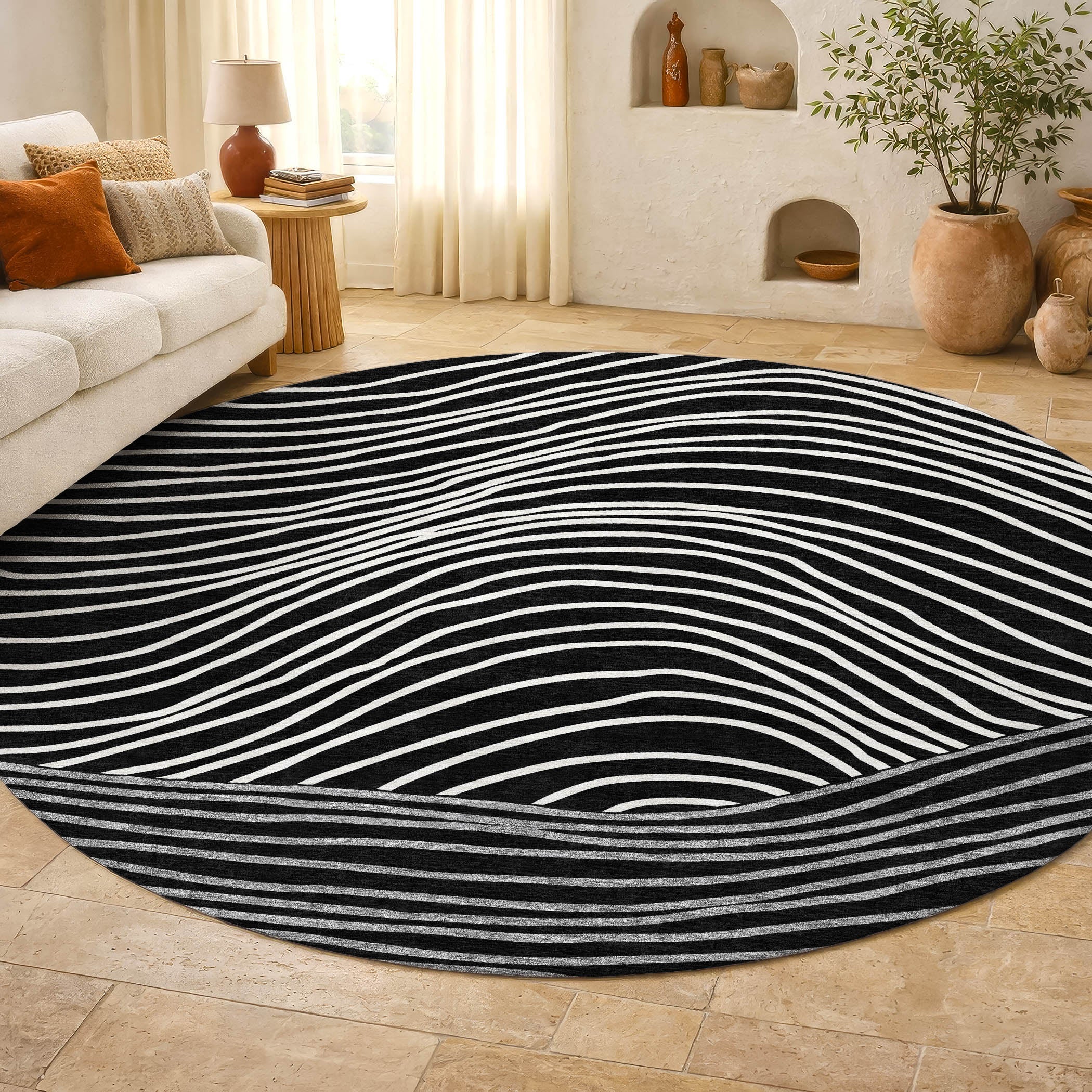 Bern Machine Washable Transitional Black Rug 8' x 8' #shape_Round