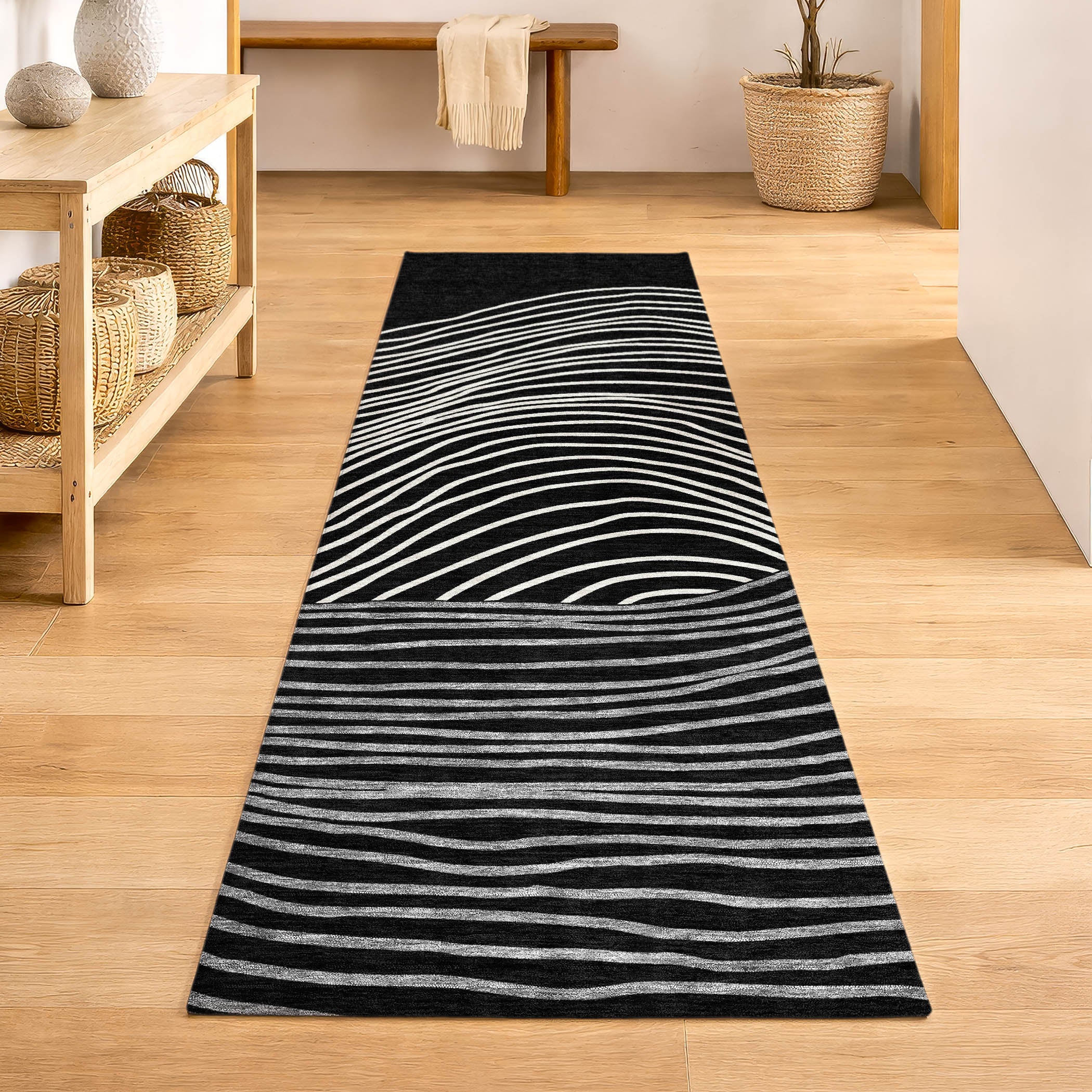 Bern Machine Washable Transitional Black Rug 2'3" x 7'6" #shape_Runner