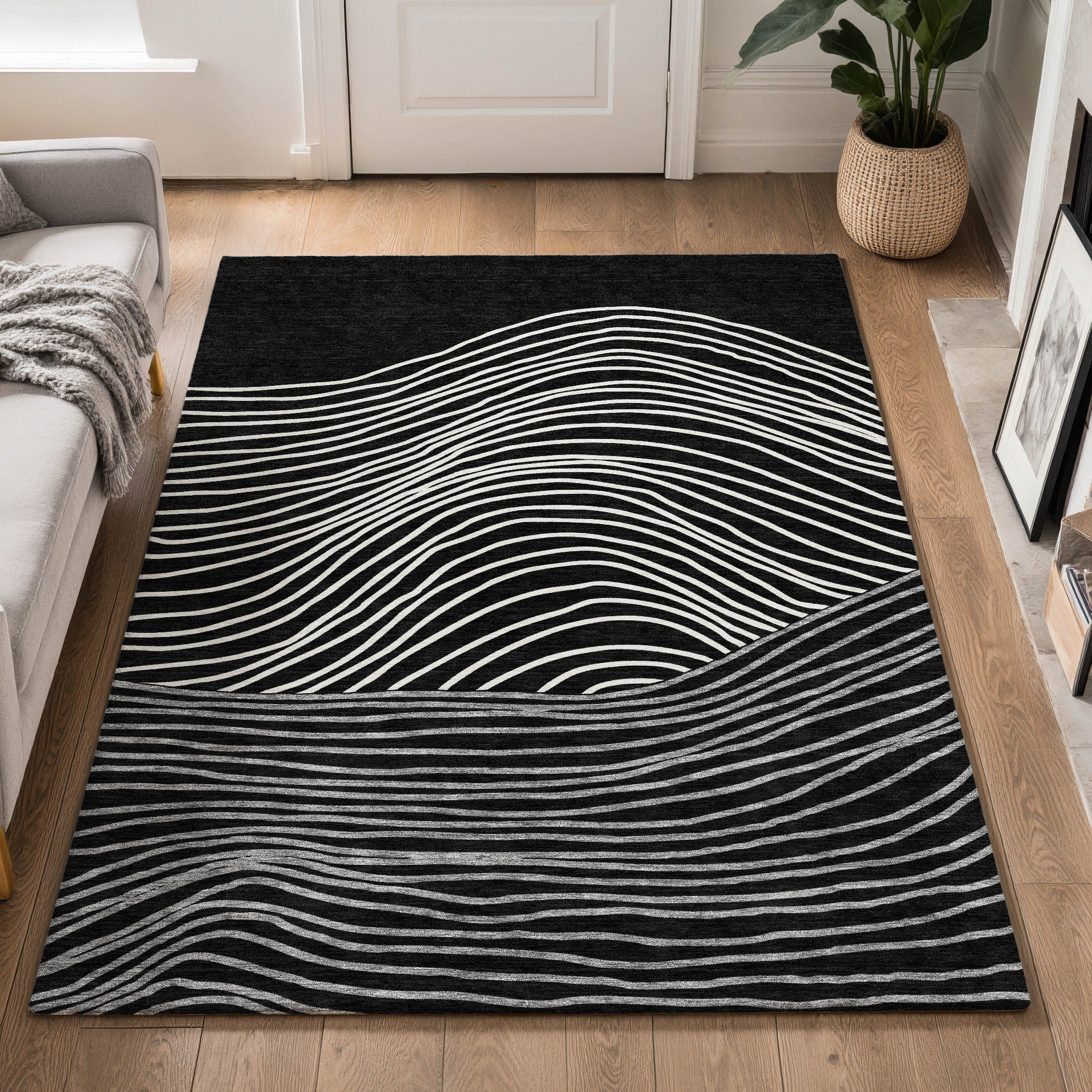 Bern Machine Washable Transitional Black Rug 3' x 5' #shape_Rectangle