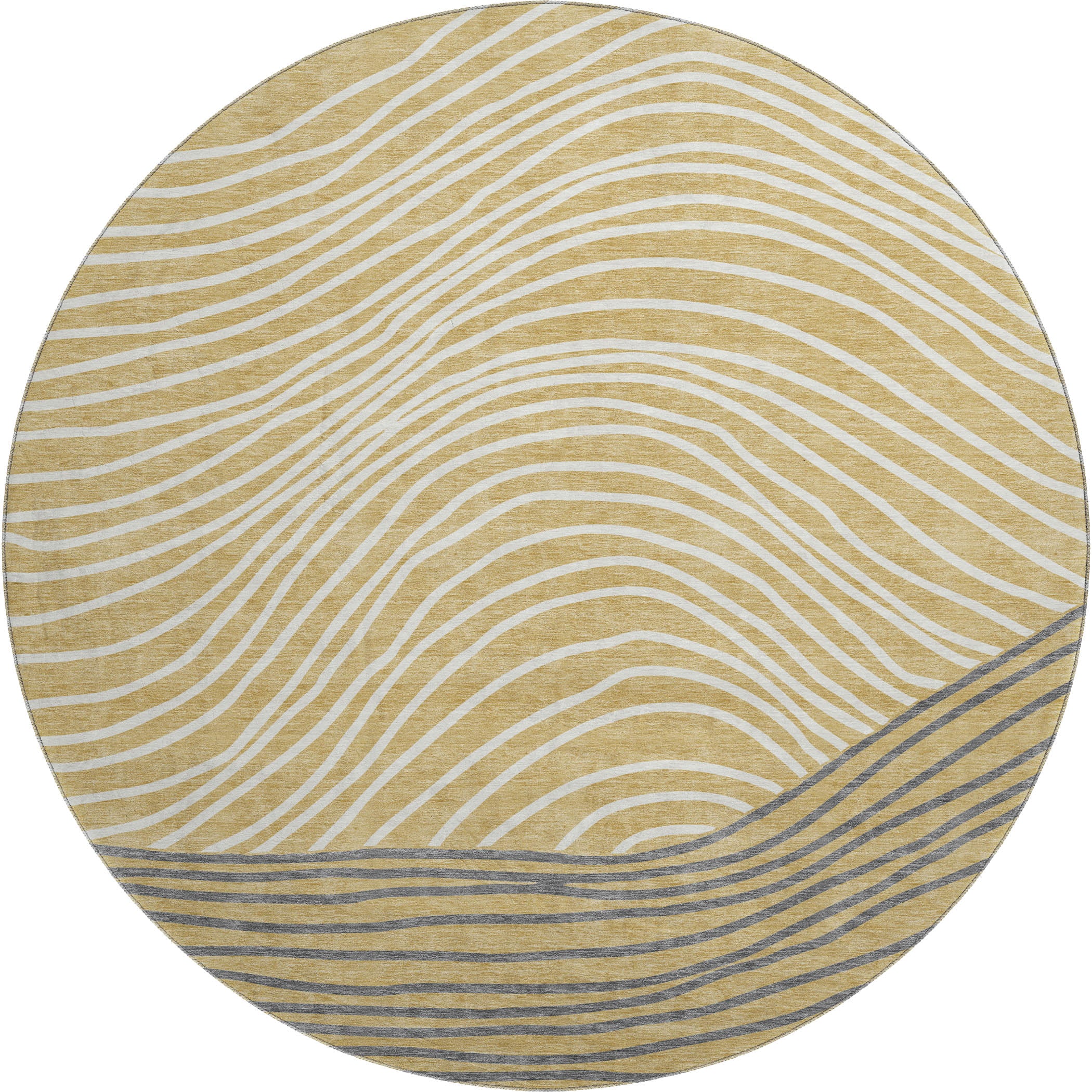 Bern Machine Washable Transitional Gold Rug 8' x 8' #shape_Round