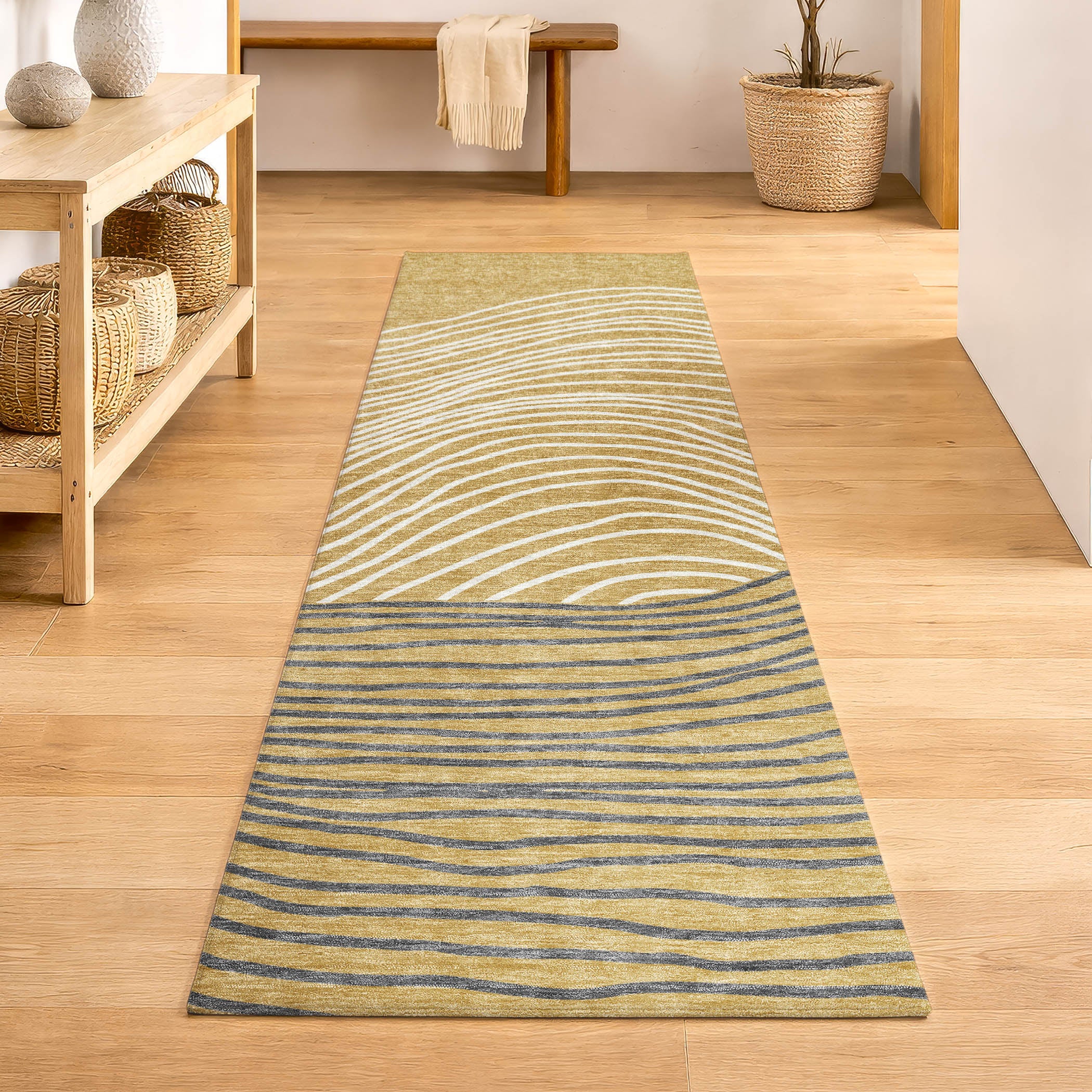 Bern Machine Washable Transitional Gold Rug 2'3" x 7'6" #shape_Runner