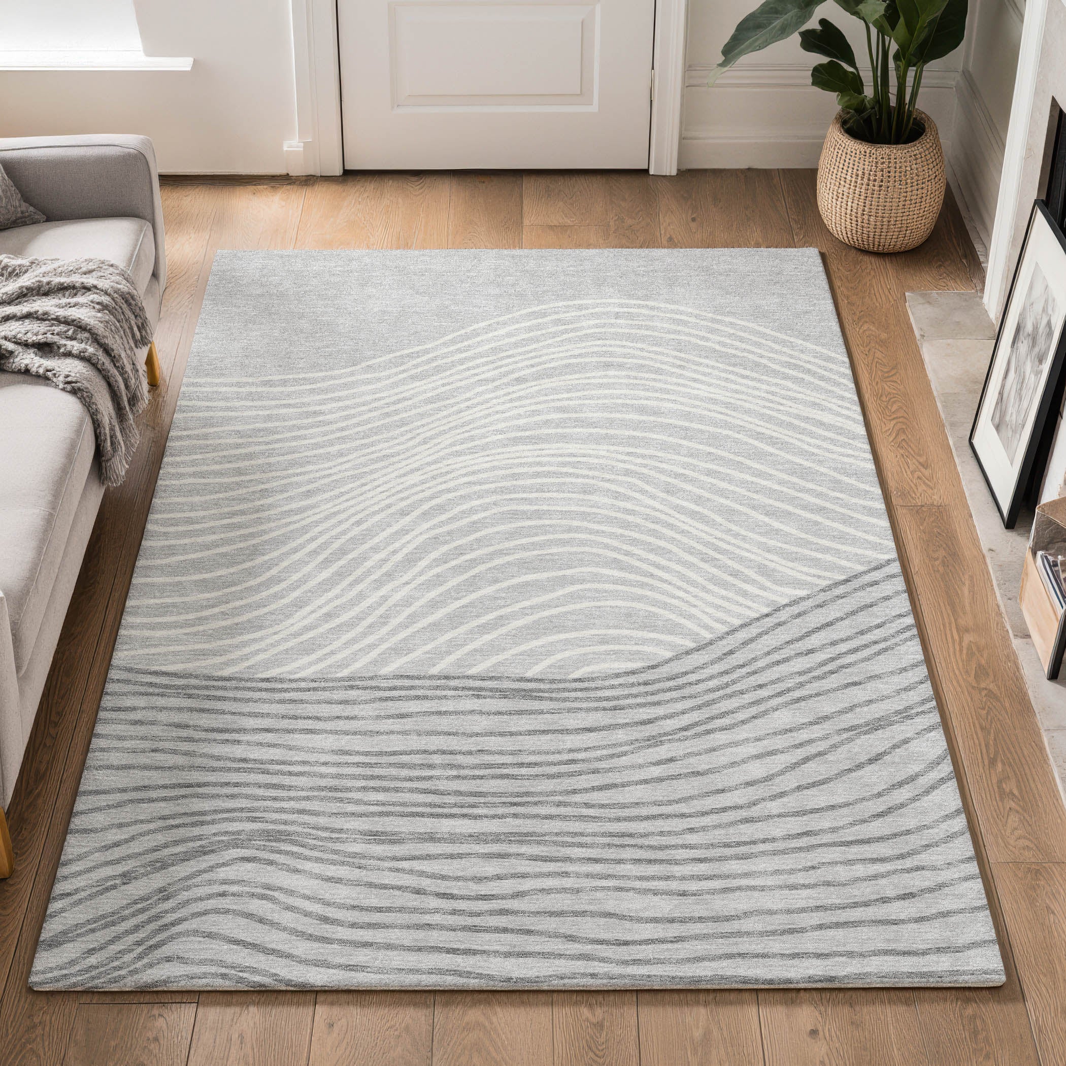 Bern Machine Washable Transitional Gray Rug 3' x 5' #shape_Rectangle
