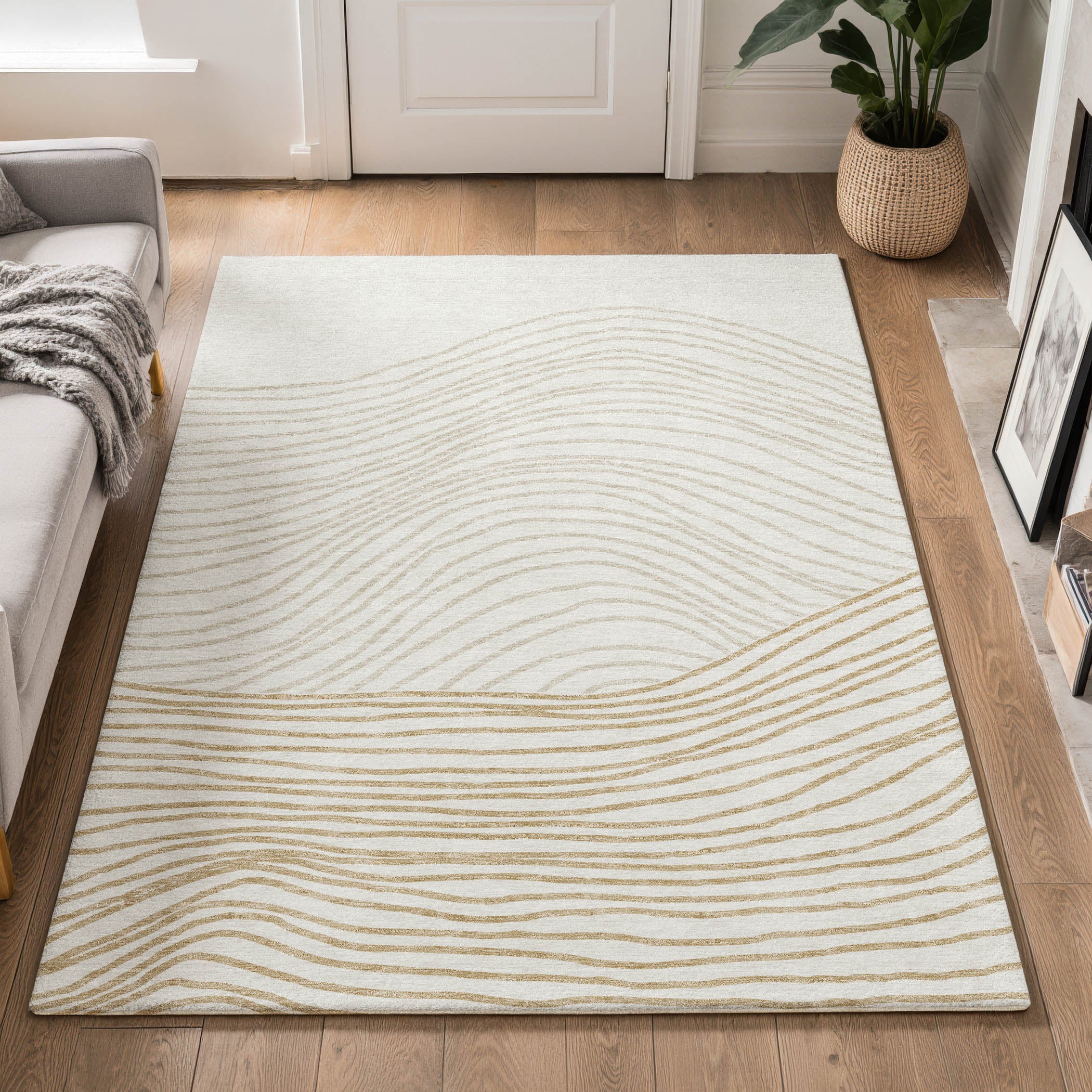 Bern Machine Washable Transitional Ivory Rug 3' x 5' #shape_Rectangle