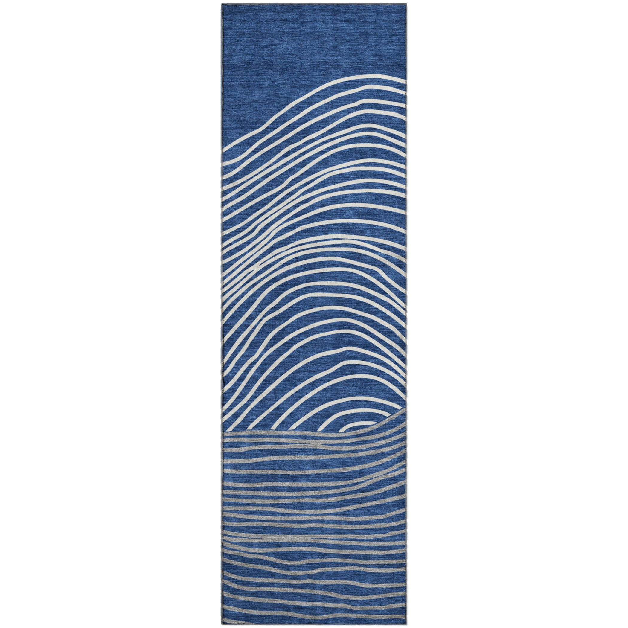 Bern Machine Washable Transitional Navy Blue Rug 2'3" x 7'6" #shape_Runner