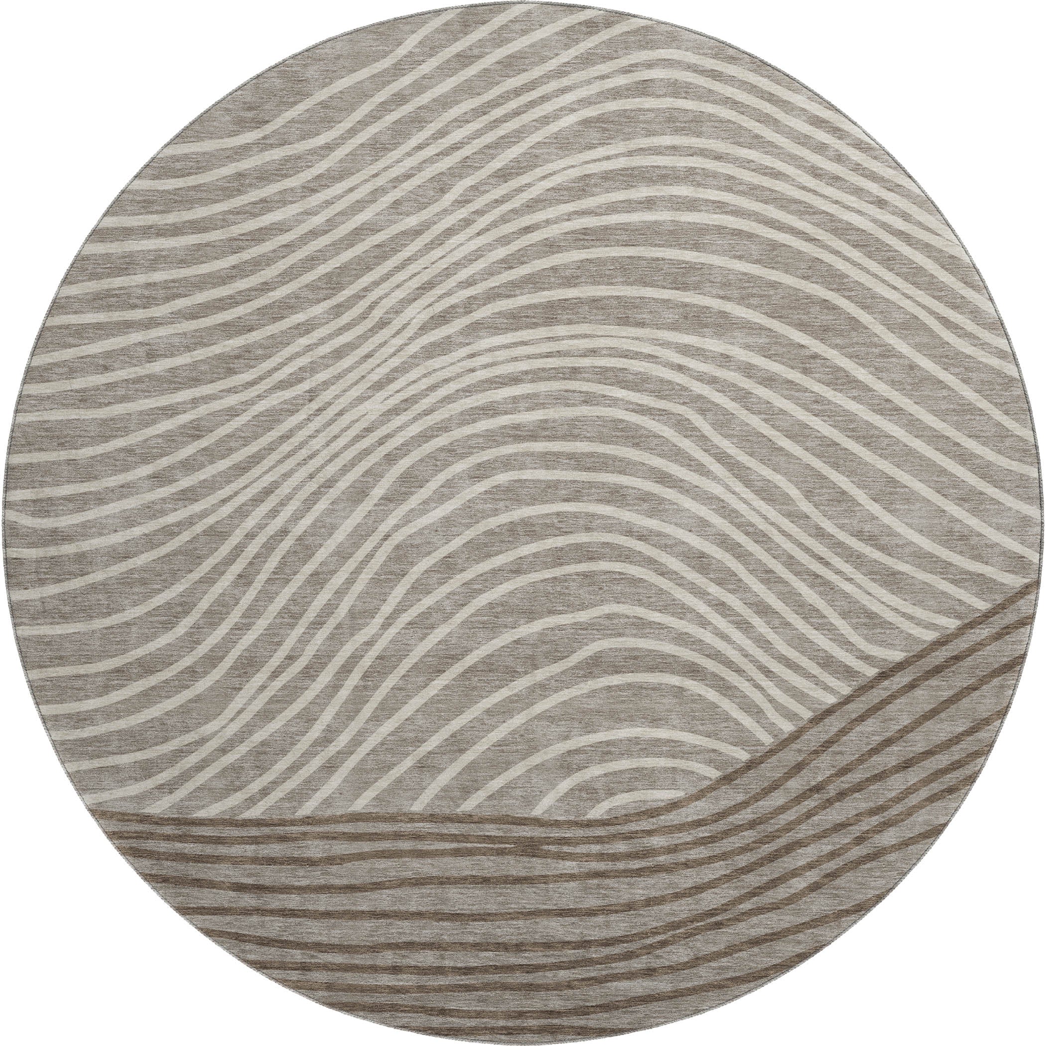 Bern Machine Washable Transitional Taupe Brown Rug 8' x 8' #shape_Round