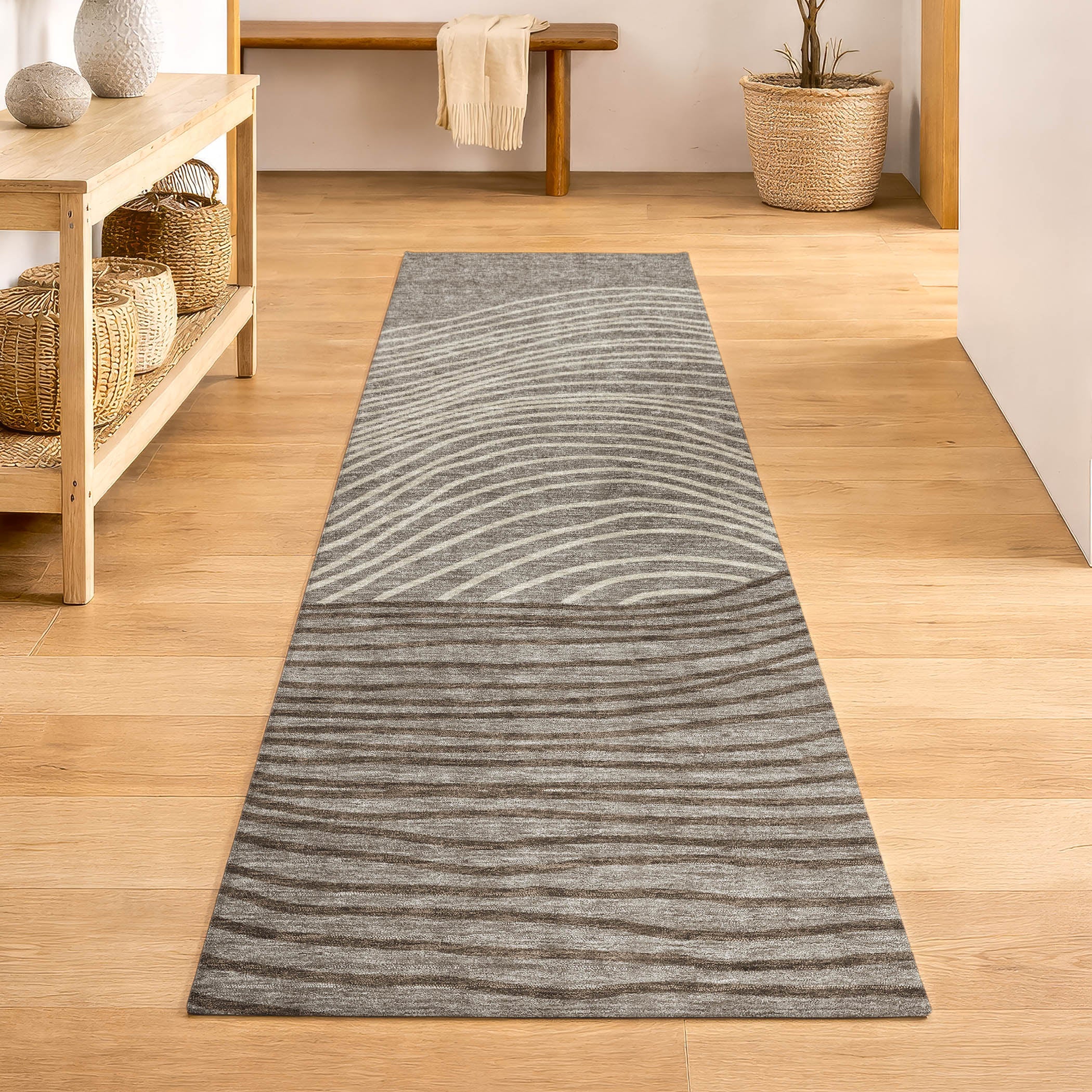 Bern Machine Washable Transitional Taupe Brown Rug 2'3" x 7'6" #shape_Runner