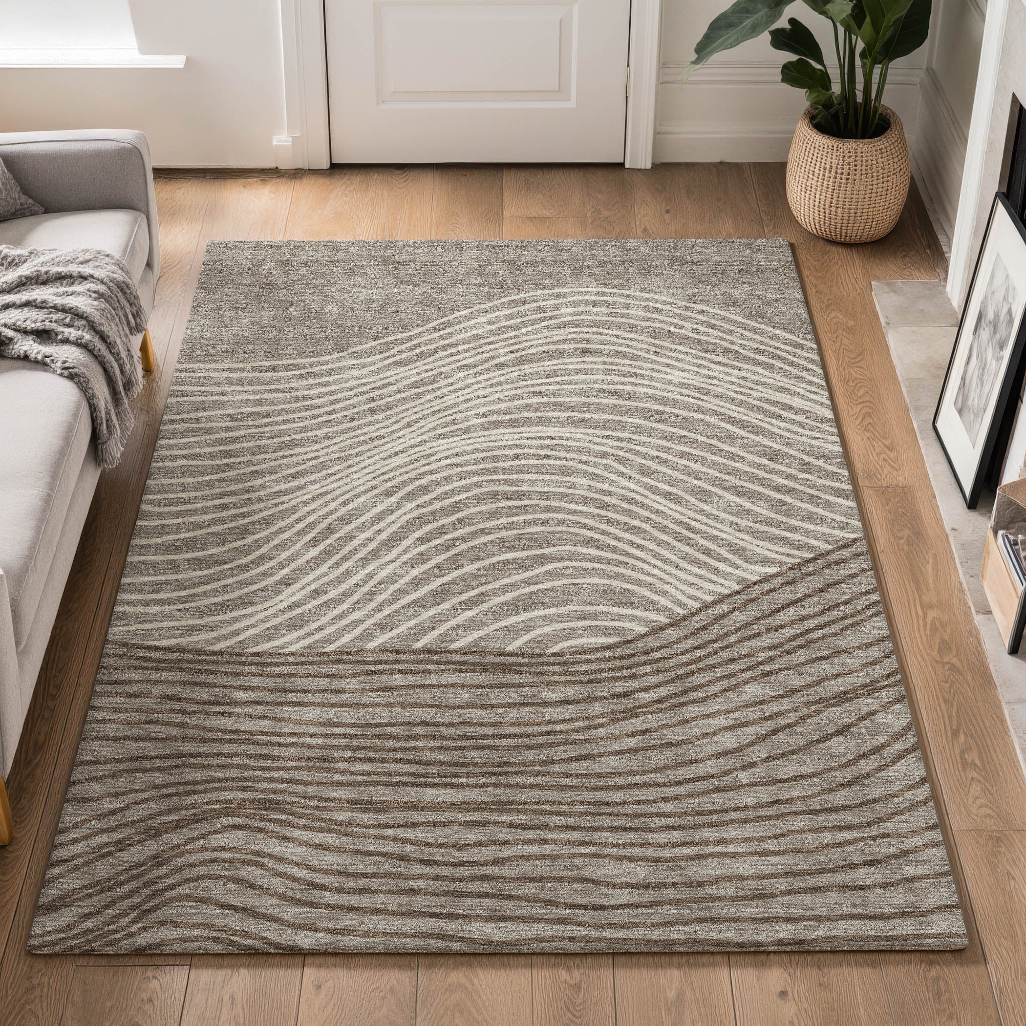 Bern Machine Washable Transitional Taupe Brown Rug 3' x 5' #shape_Rectangle