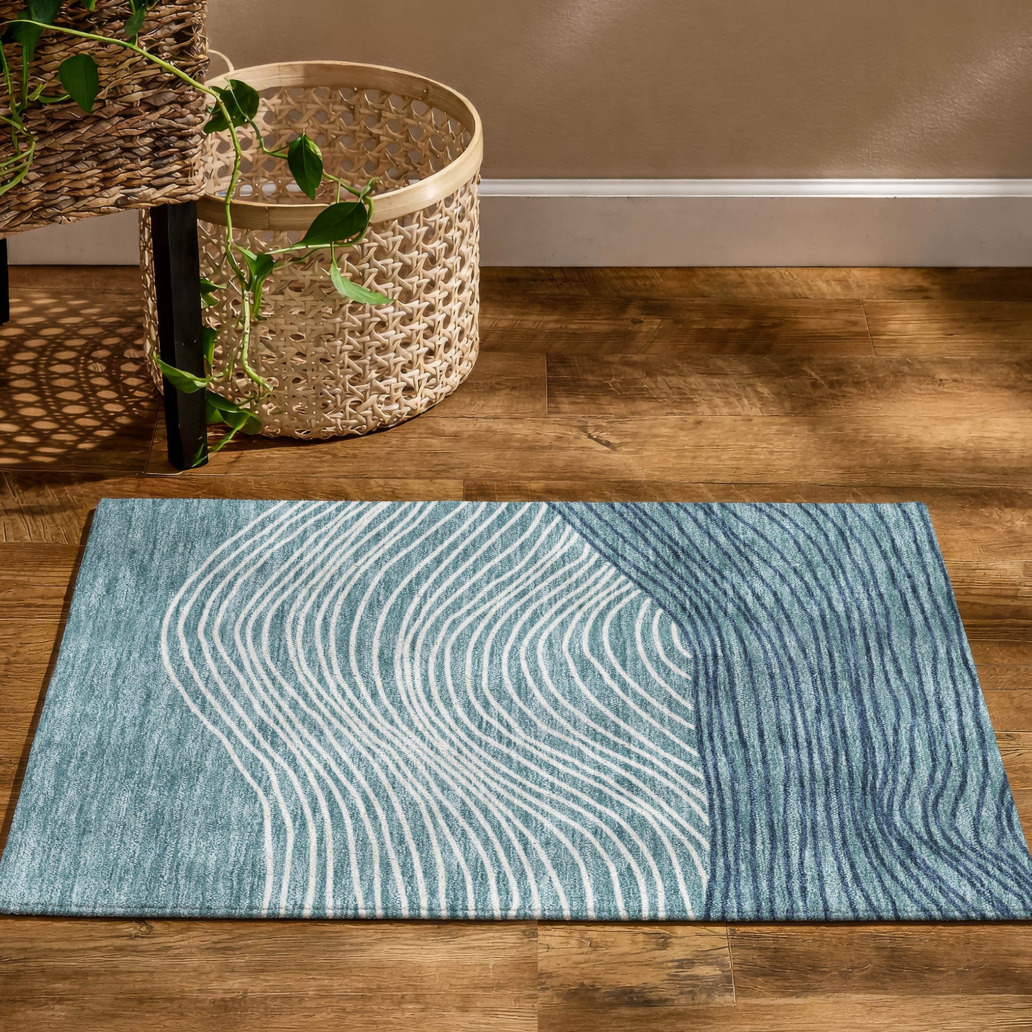 Bern Machine Washable Transitional Teal Rug 1'8" x 2'6" #shape_Rectangle