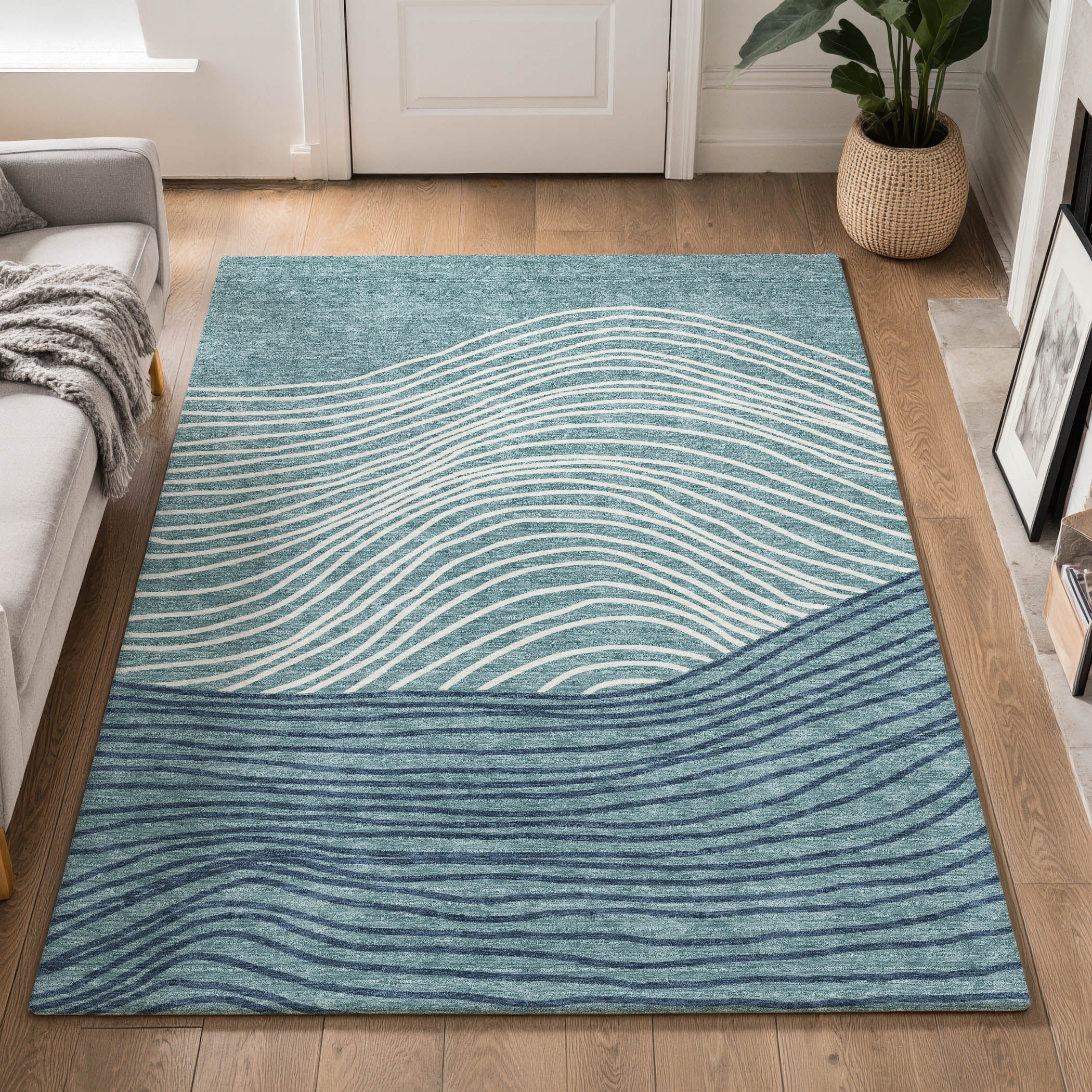 Bern Machine Washable Transitional Teal Rug 3' x 5' #shape_Rectangle