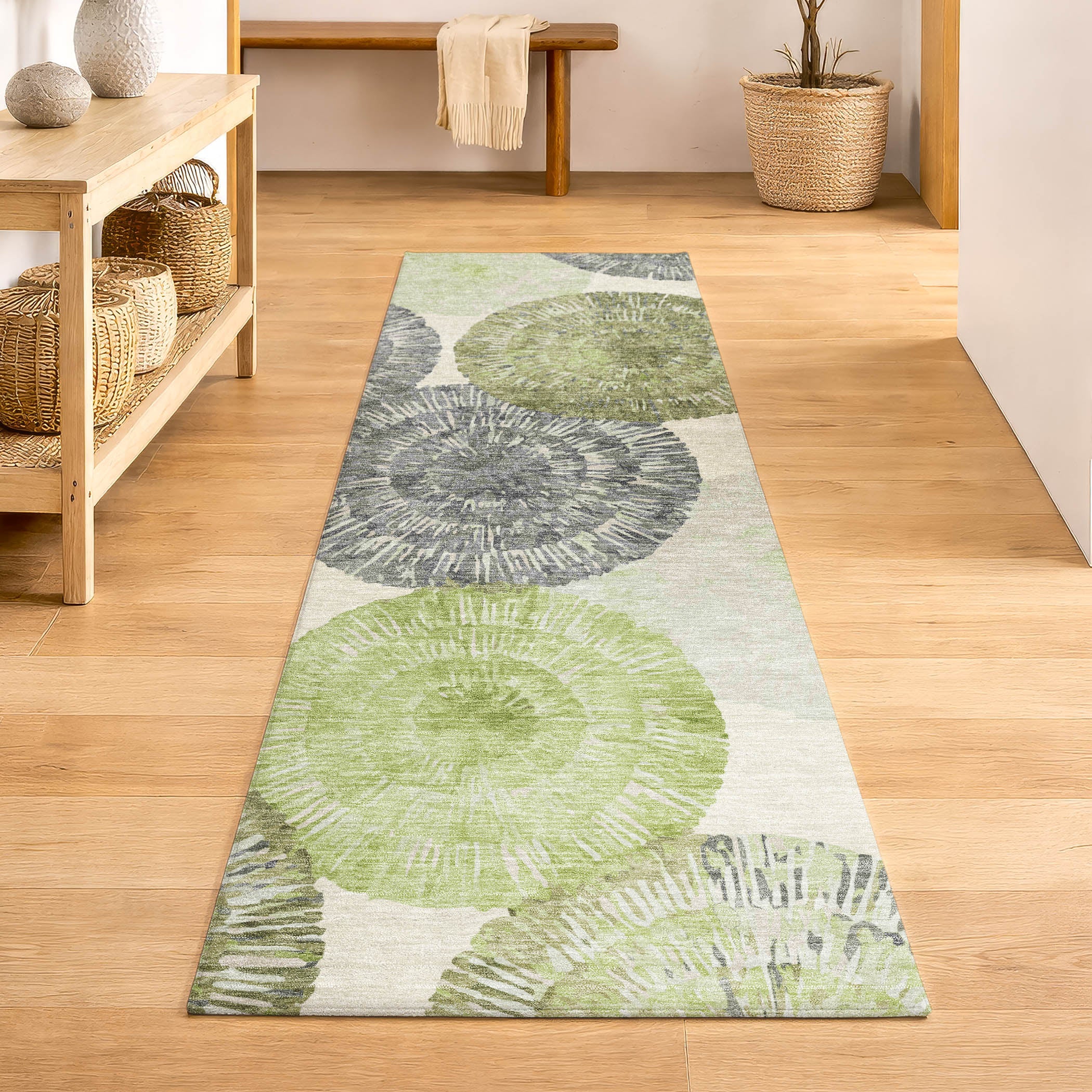 Vienna Machine Washable Transitional Aloe Green Rug 2'3" x 7'6" #shape_Runner