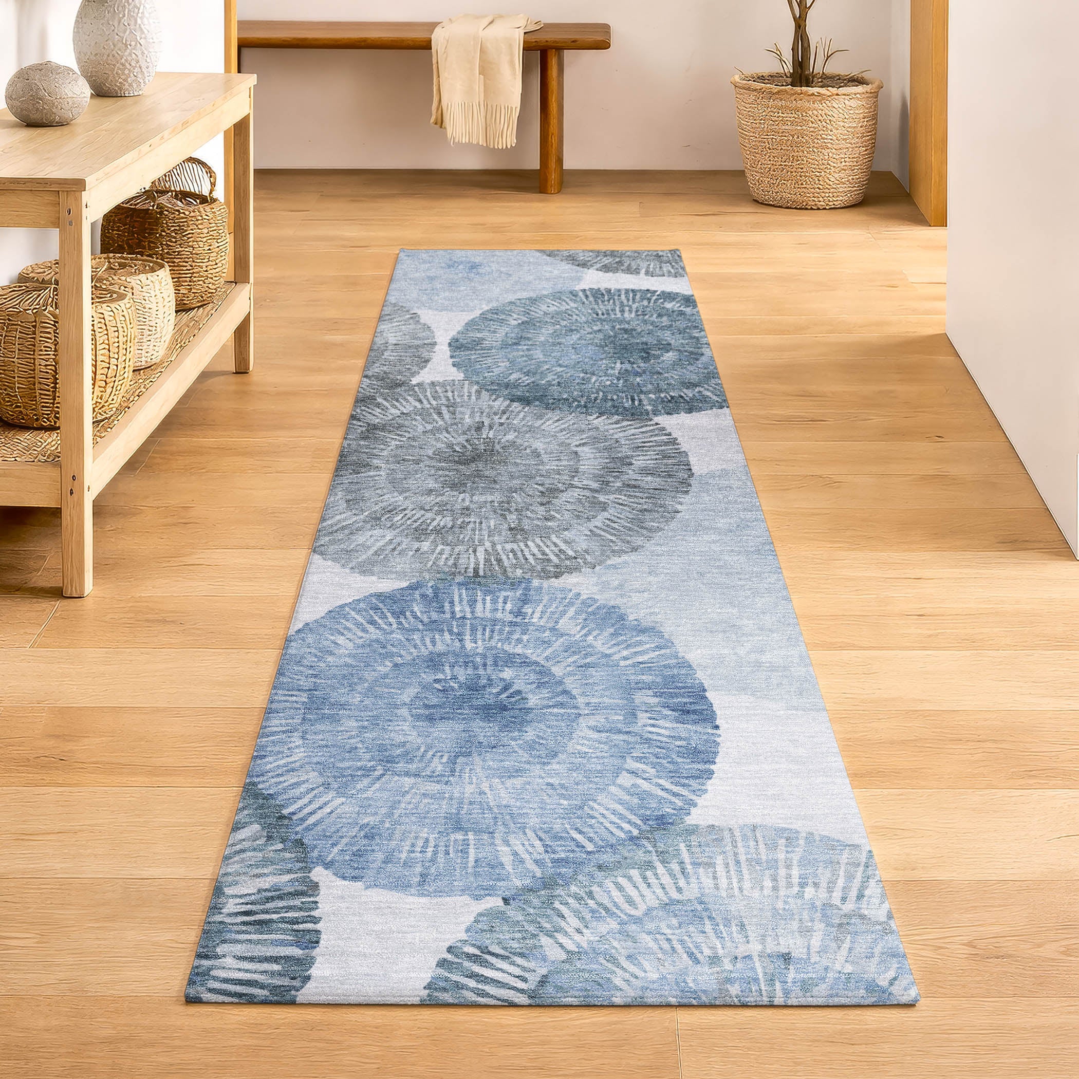 Vienna Machine Washable Transitional Denim Blue Rug 2'3" x 7'6" #shape_Runner
