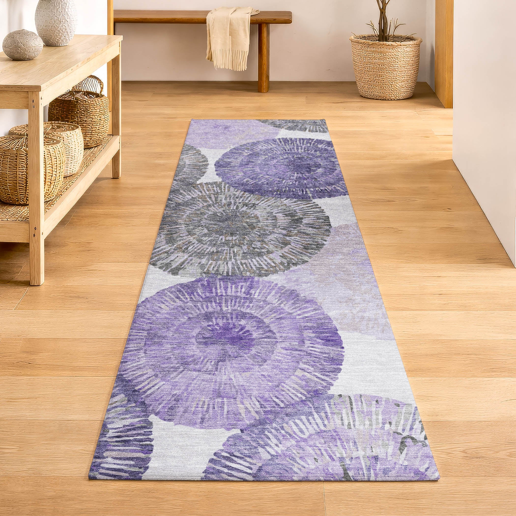 Vienna Machine Washable Transitional Plum Purple Rug 2'3" x 7'6" #shape_Runner