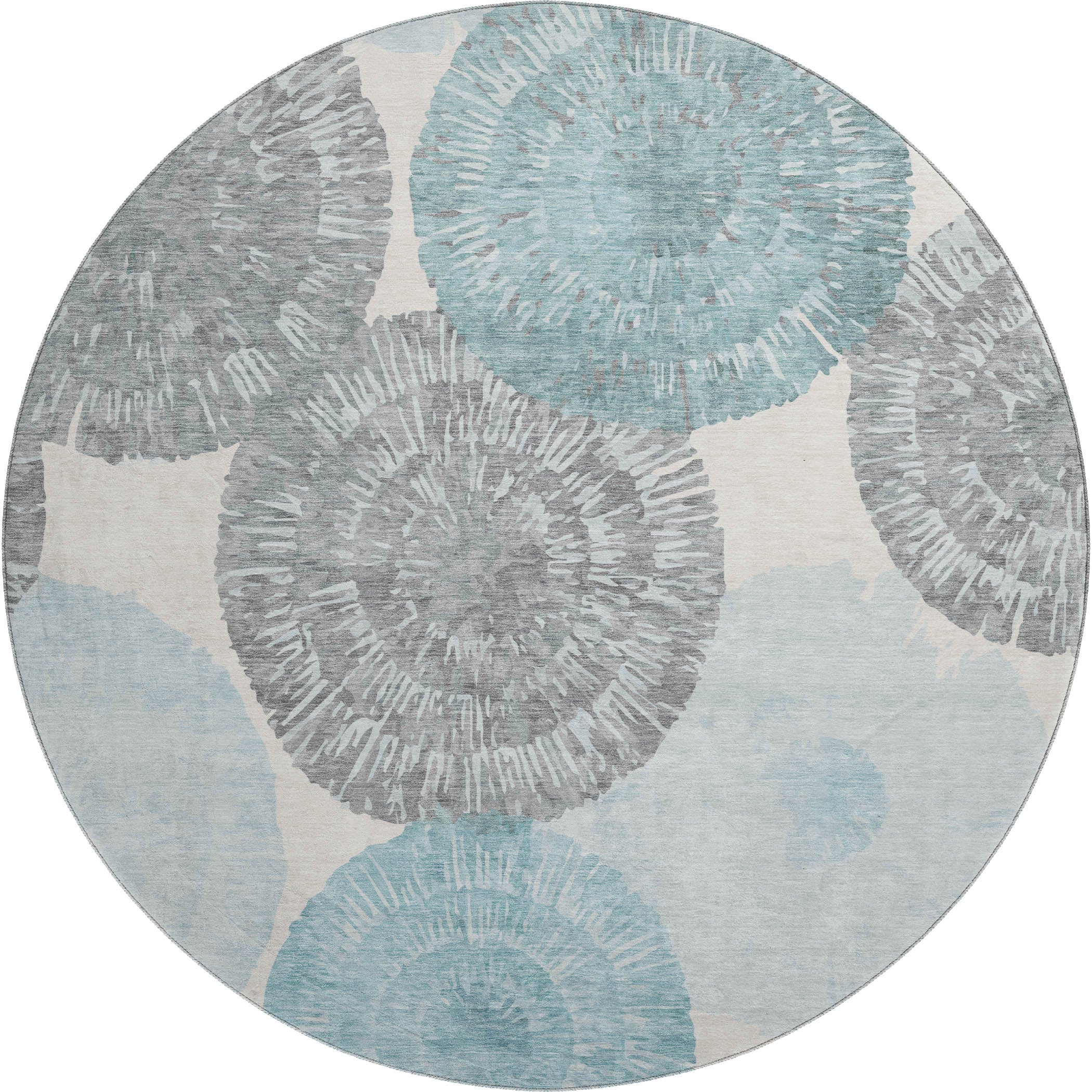 Vienna Machine Washable Transitional Teal Rug 8' x 8' #shape_Round