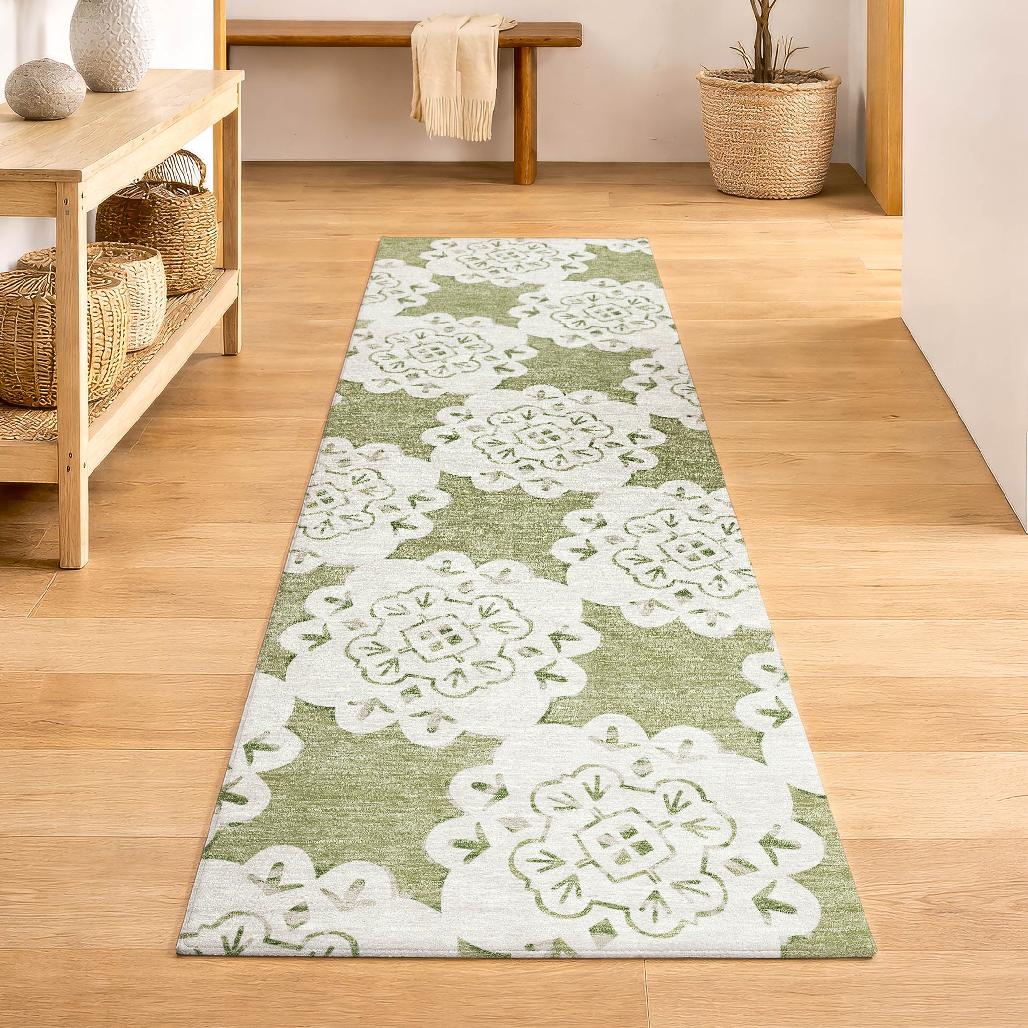 Mostar Machine Washable Transitional Aloe Green Rug 2'3" x 7'6" #shape_Runner