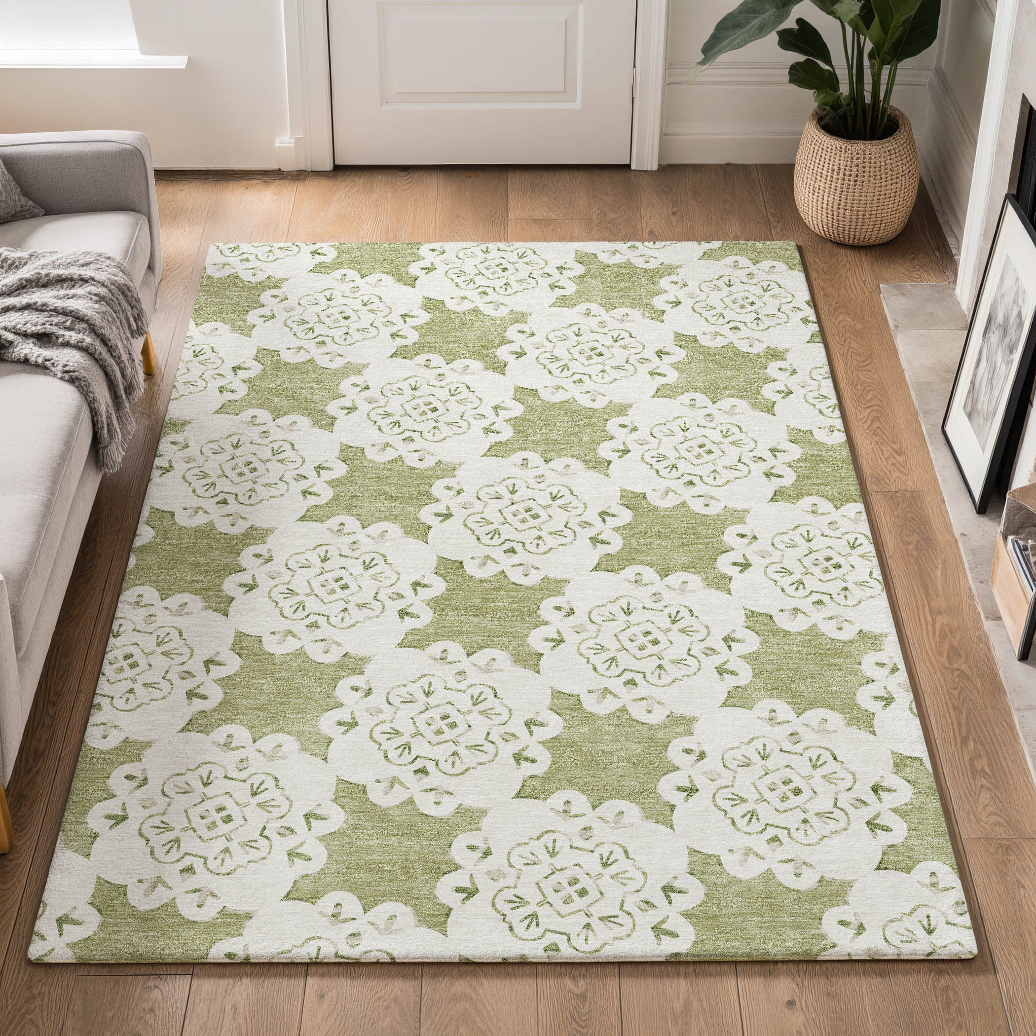 Mostar Machine Washable Transitional Aloe Green Rug 3' x 5' #shape_Rectangle