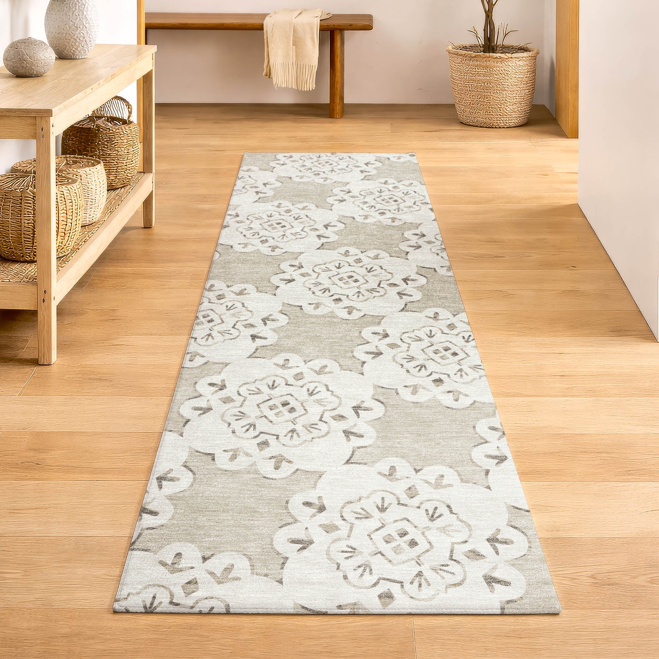 Mostar Machine Washable Transitional Beige Brown Rug 2'3" x 7'6" #shape_Runner