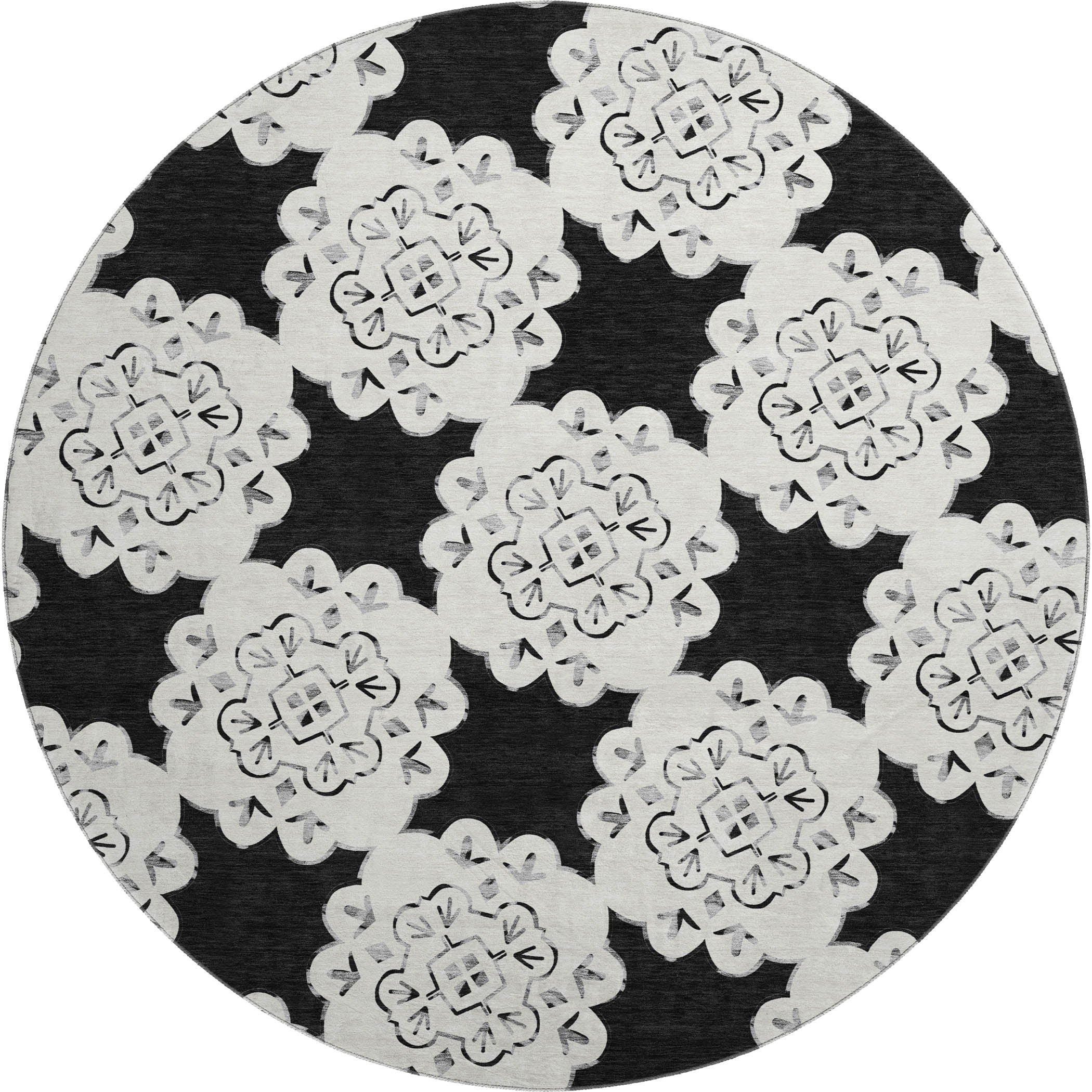 Mostar Machine Washable Transitional Black Rug 8' x 8' #shape_Round