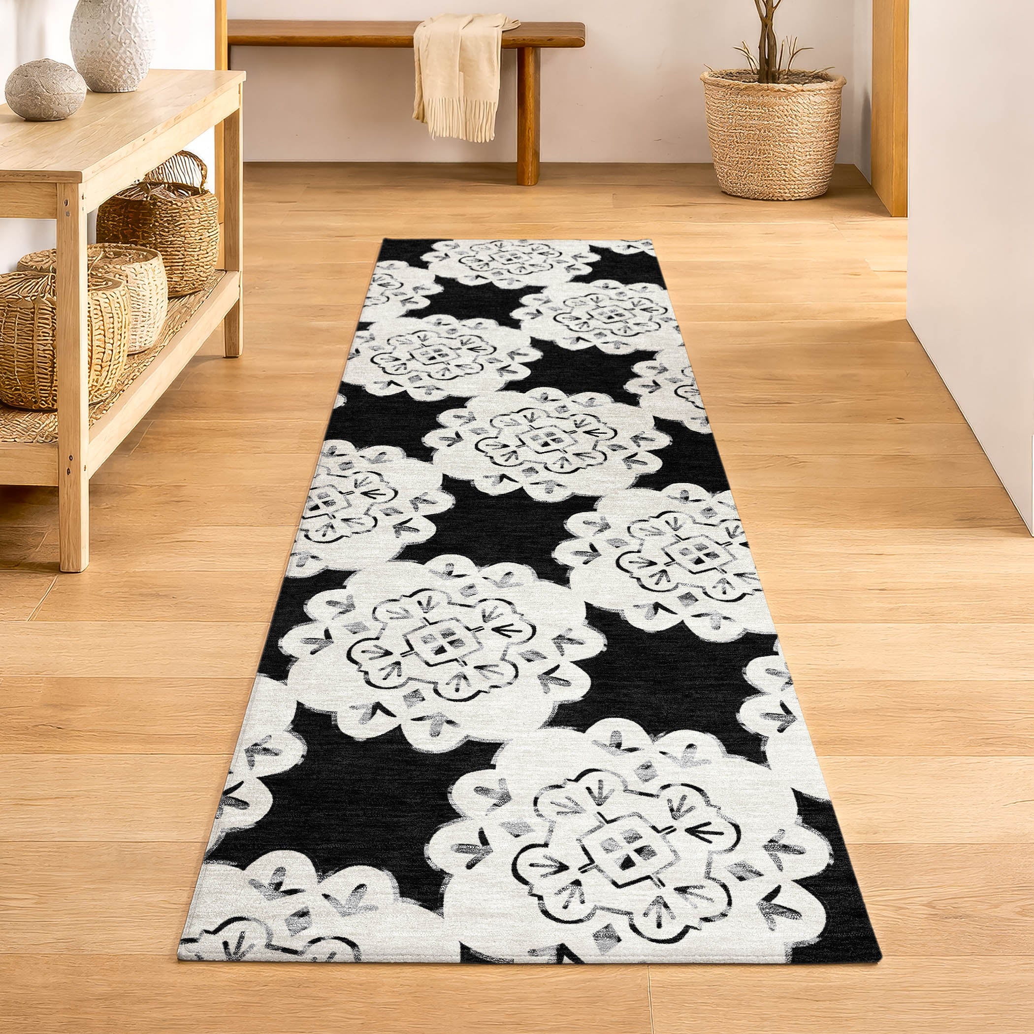 Mostar Machine Washable Transitional Black Rug 2'3" x 7'6" #shape_Runner