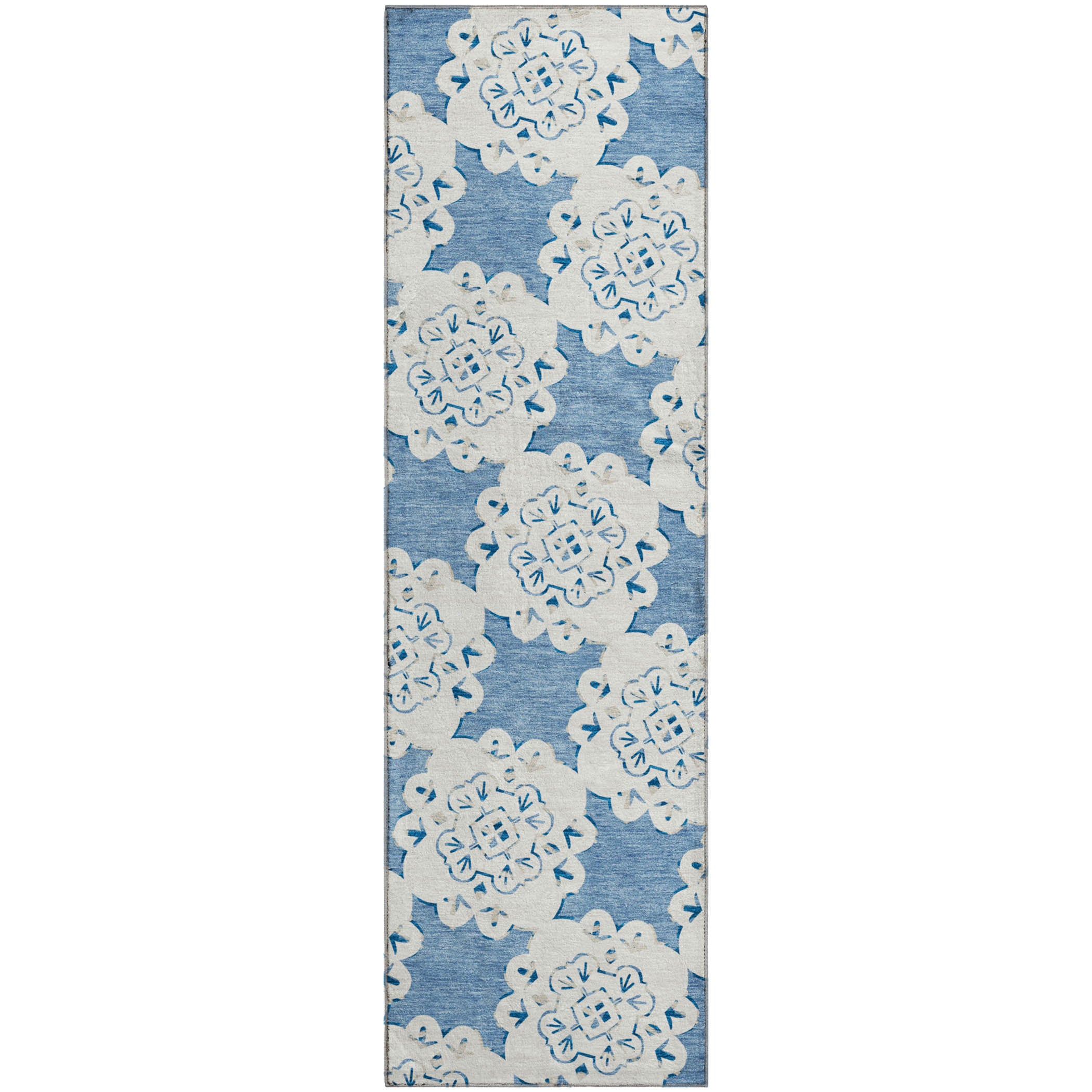Mostar Machine Washable Transitional Blue Rug 2'3" x 7'6" #shape_Runner