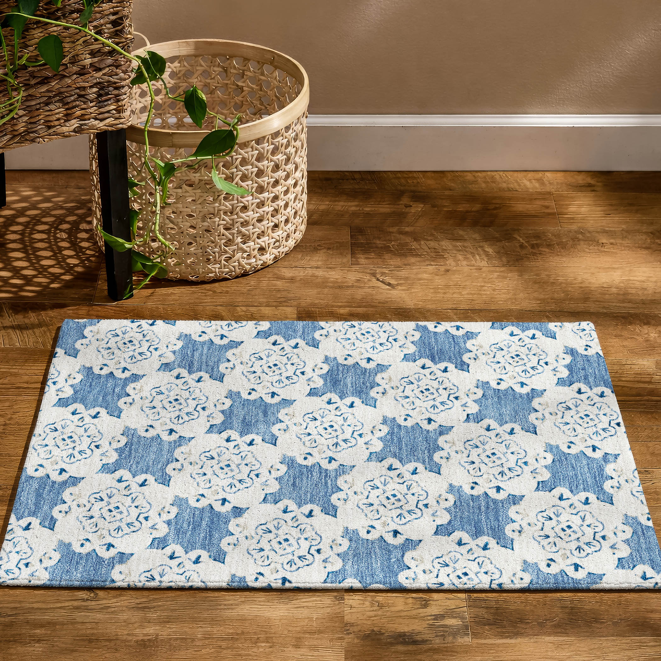 Mostar Machine Washable Transitional Blue Rug 1'8" x 2'6" #shape_Rectangle