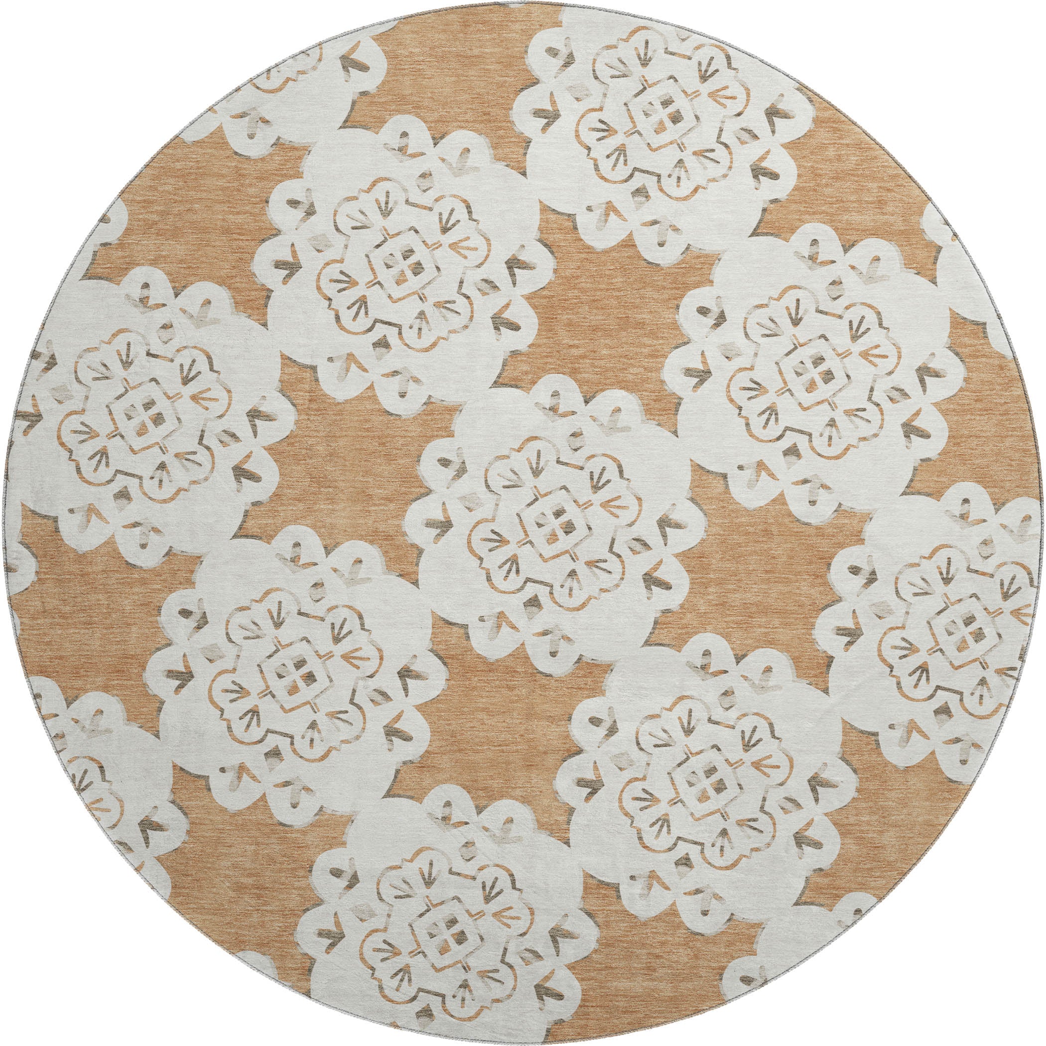 Mostar Machine Washable Transitional Copper Orange Rug 8' x 8' #shape_Round
