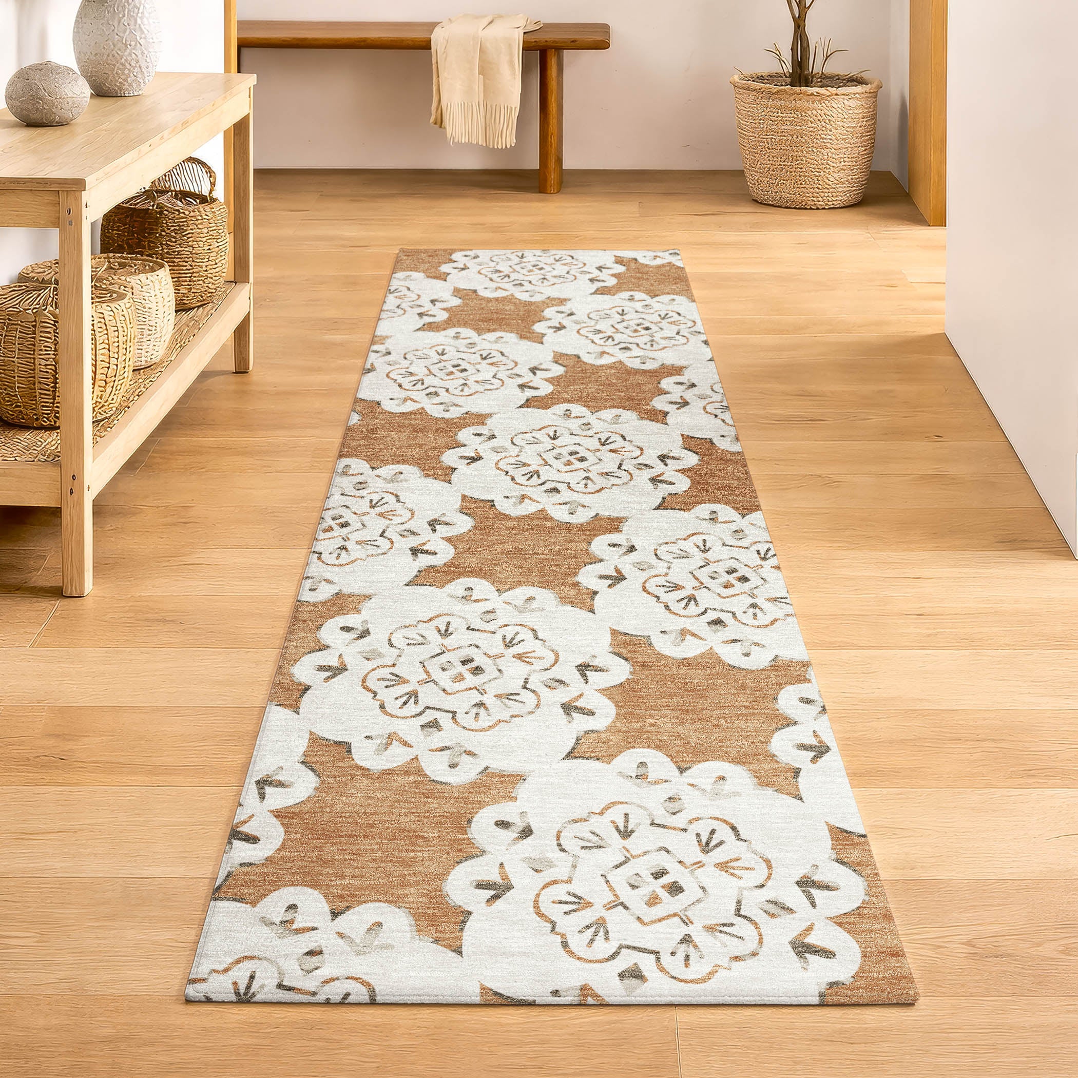 Mostar Machine Washable Transitional Copper Orange Rug 2'3" x 7'6" #shape_Runner