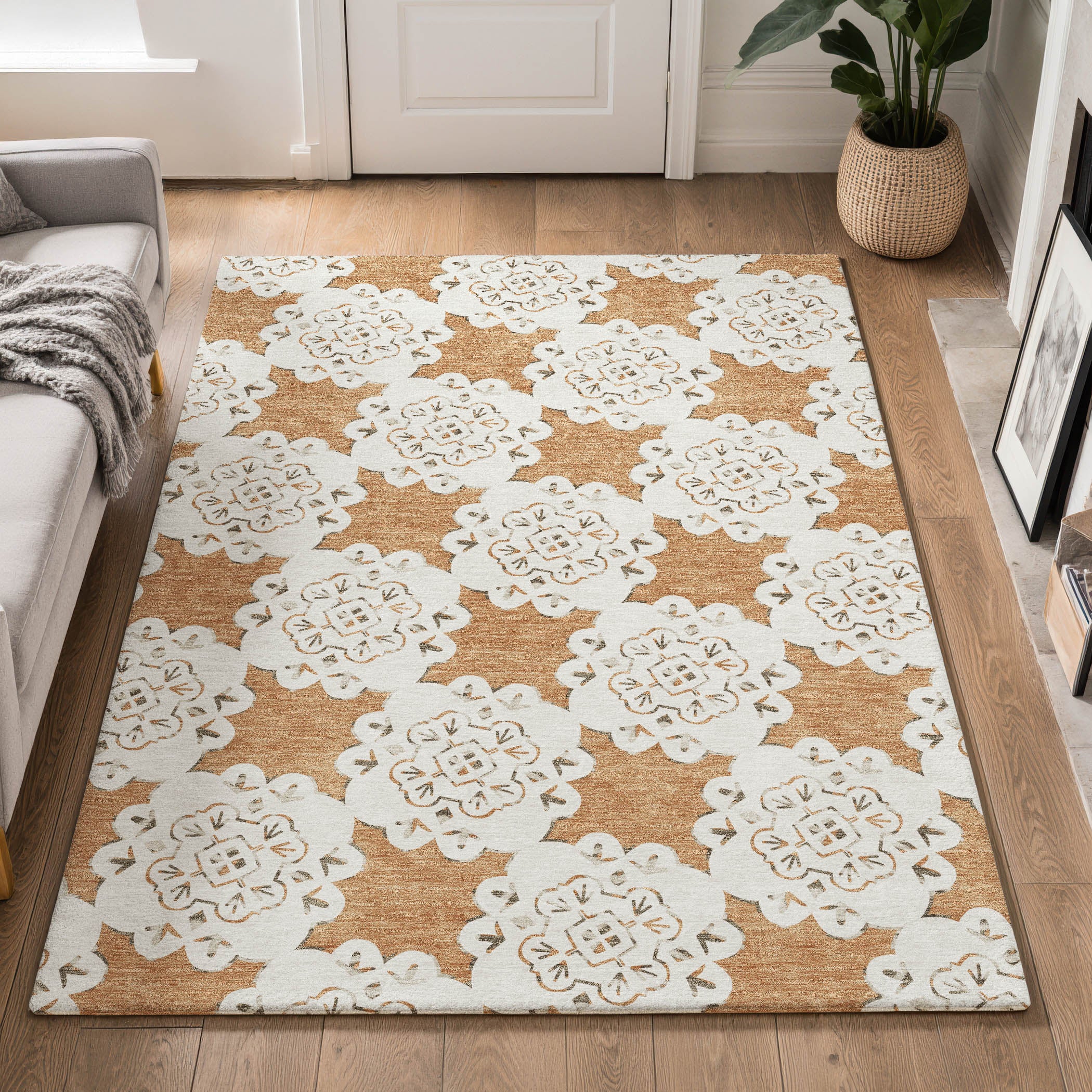 Mostar Machine Washable Transitional Copper Orange Rug 3' x 5' #shape_Rectangle