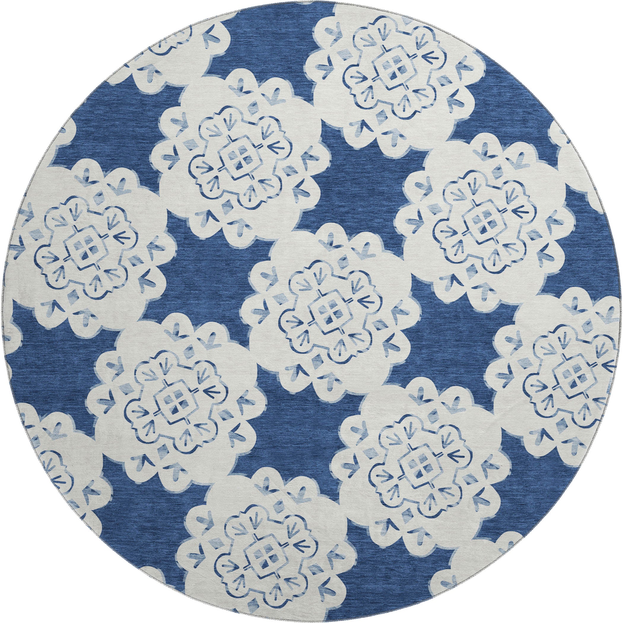 Mostar Machine Washable Transitional Navy Blue Rug 8' x 8' #shape_Round