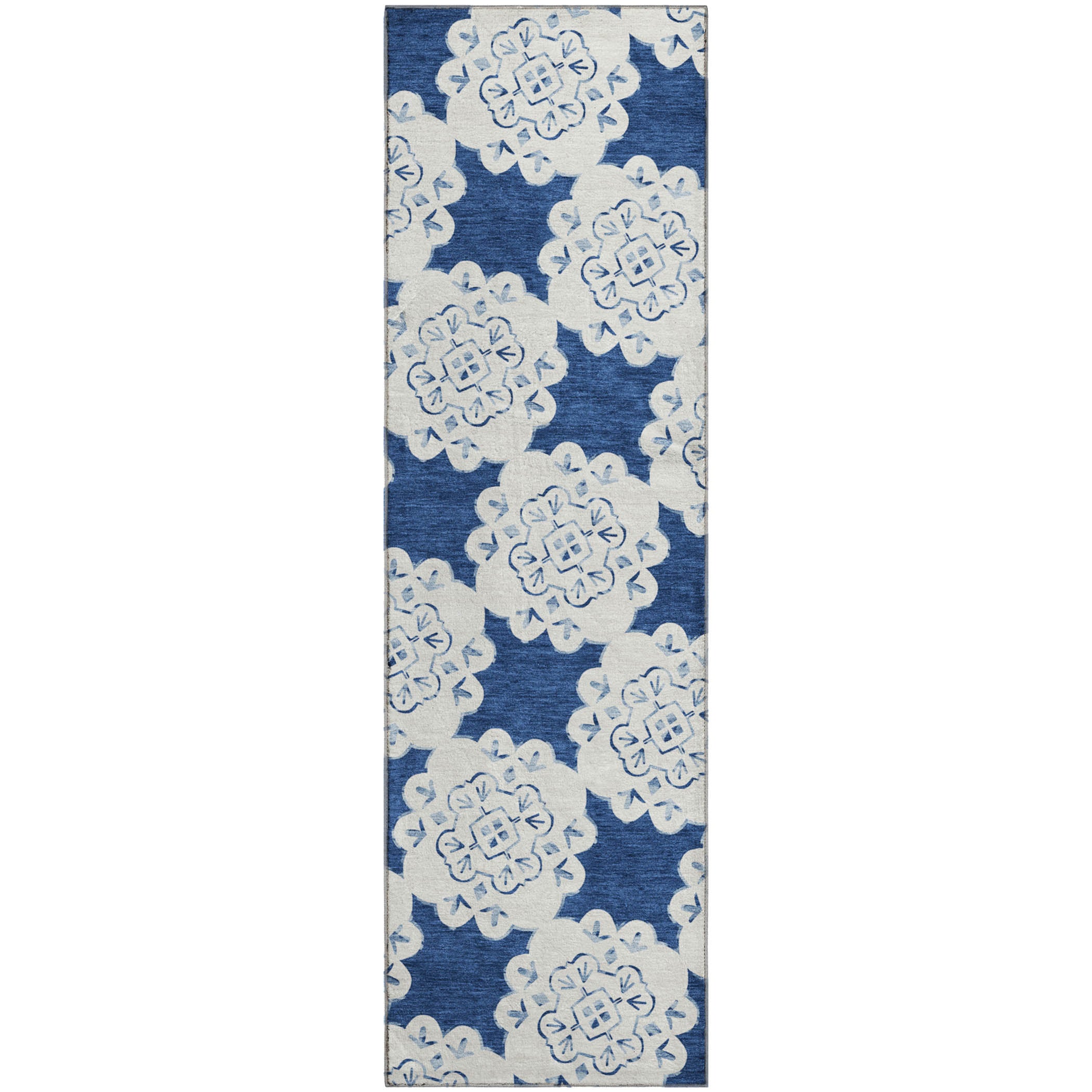 Mostar Machine Washable Transitional Navy Blue Rug 2'3" x 7'6" #shape_Runner