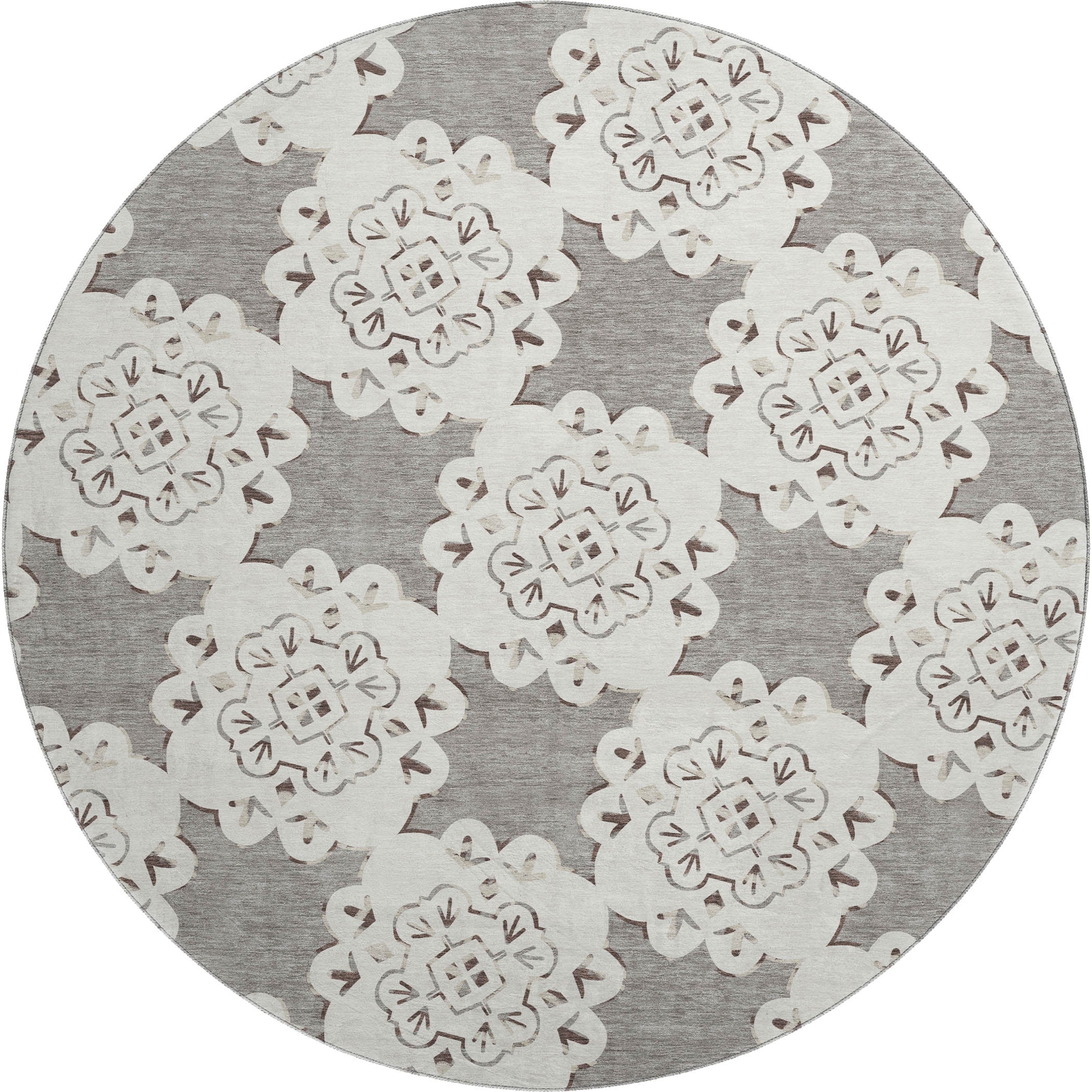 Mostar Machine Washable Transitional Taupe Brown Rug 8' x 8' #shape_Round