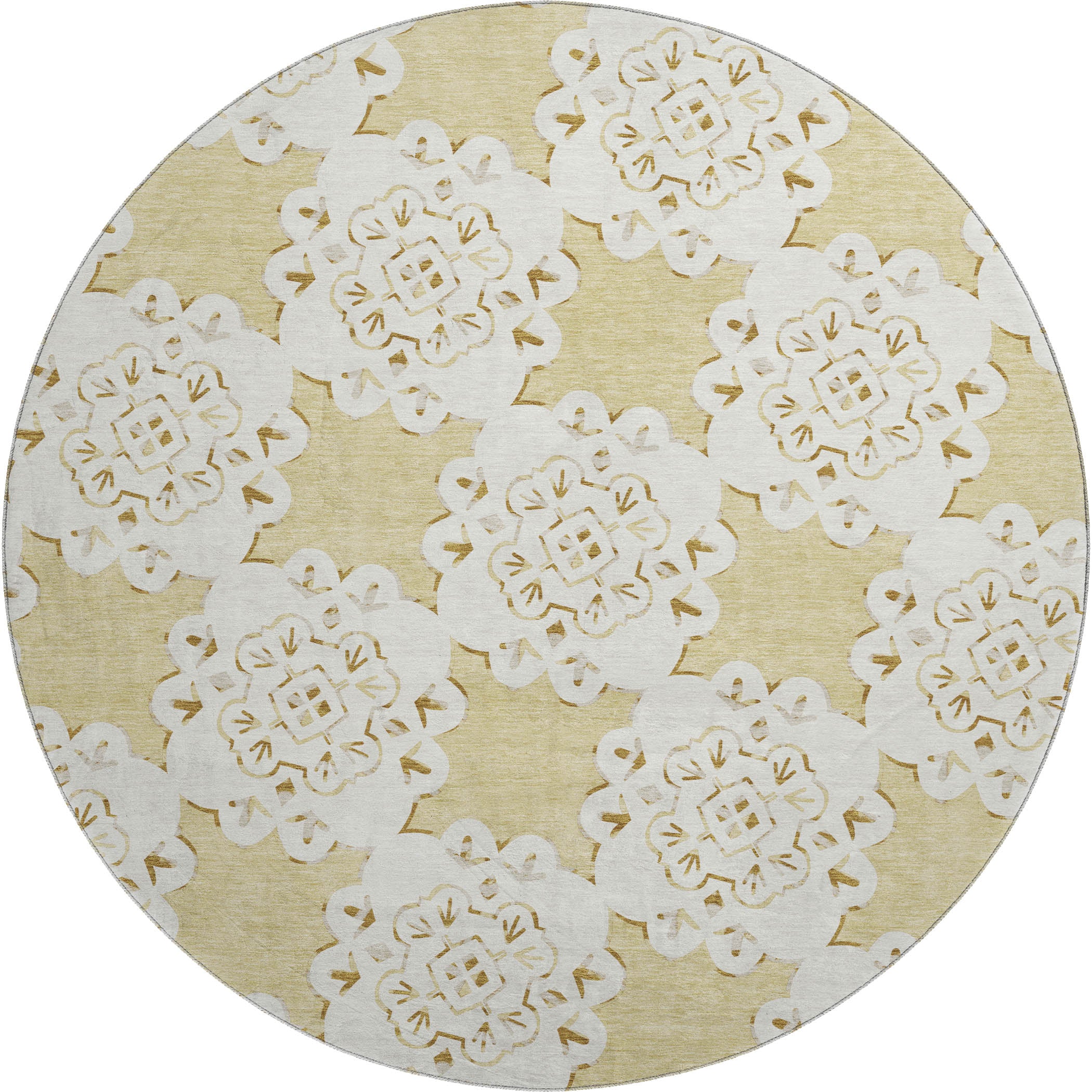 Mostar Machine Washable Transitional Wheat Gold Rug 8' x 8' #shape_Round