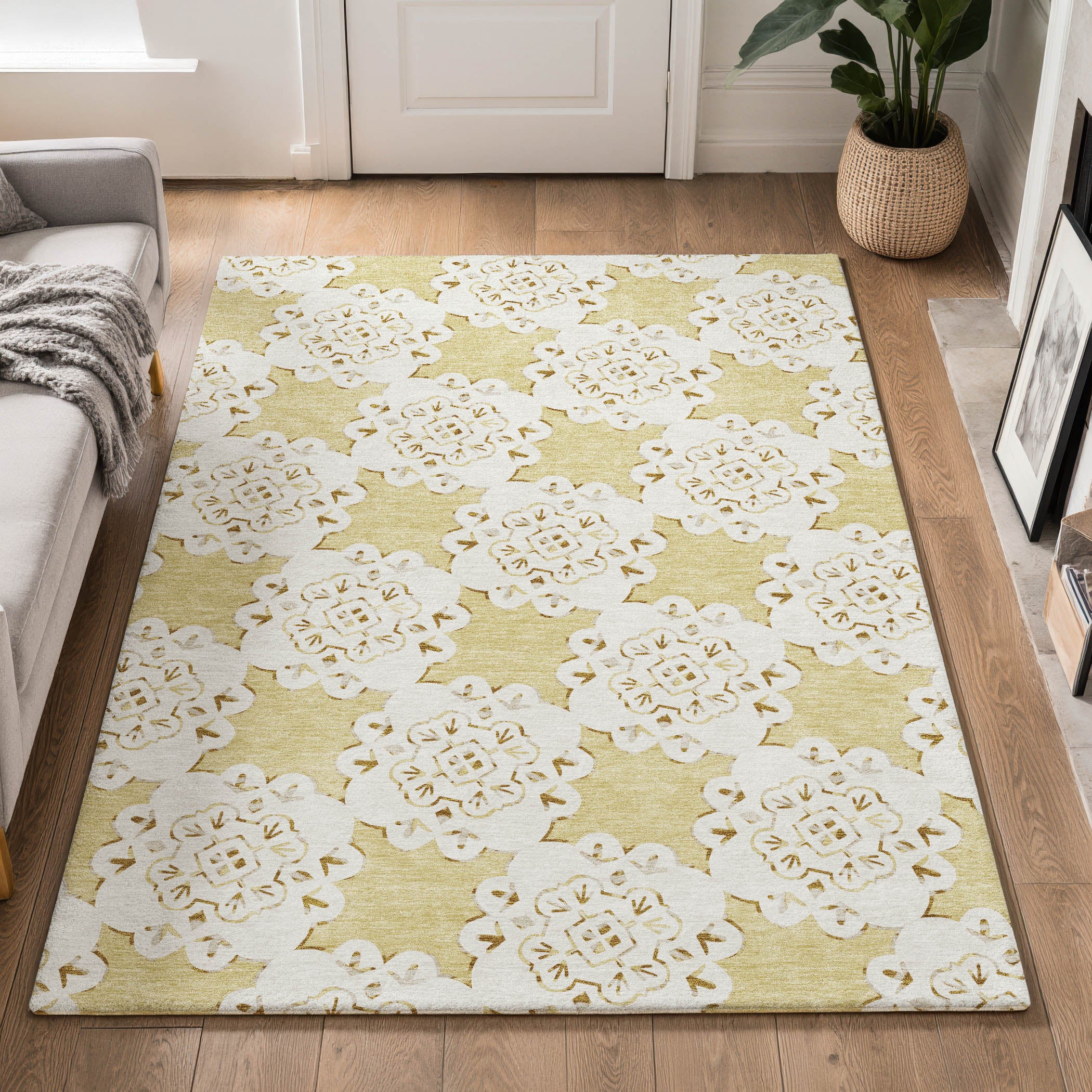 Mostar Machine Washable Transitional Wheat Gold Rug 3' x 5' #shape_Rectangle
