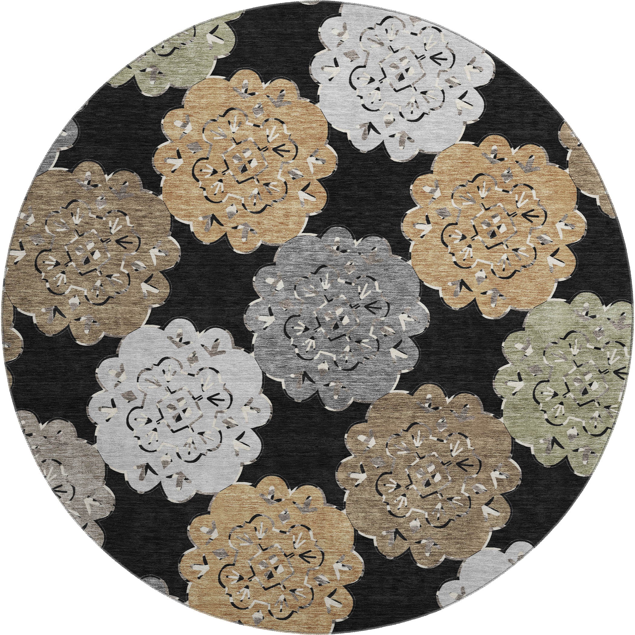 Bern Machine Washable Transitional Black Rug 8' x 8' #shape_Round