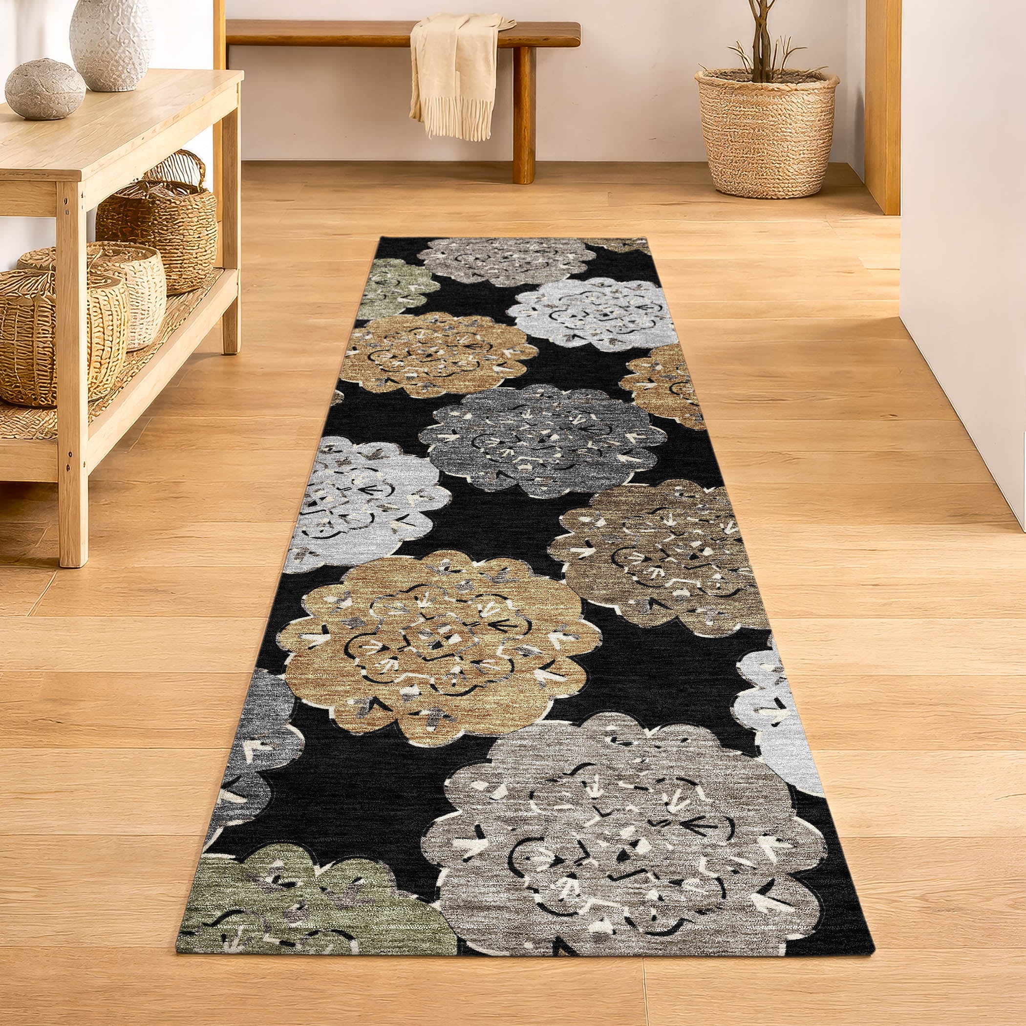 Bern Machine Washable Transitional Black Rug 2'3" x 7'6" #shape_Runner