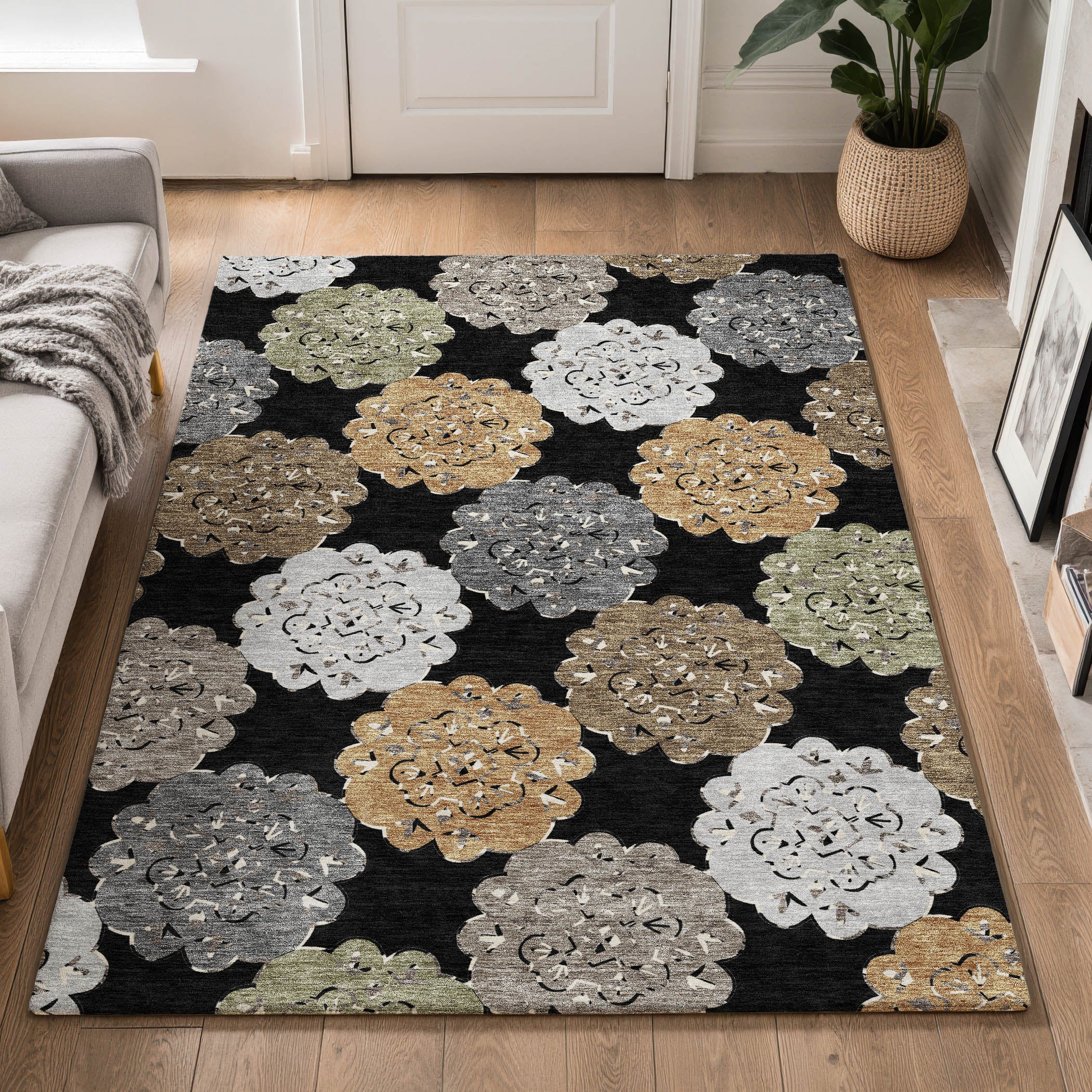 Bern Machine Washable Transitional Black Rug 3' x 5' #shape_Rectangle
