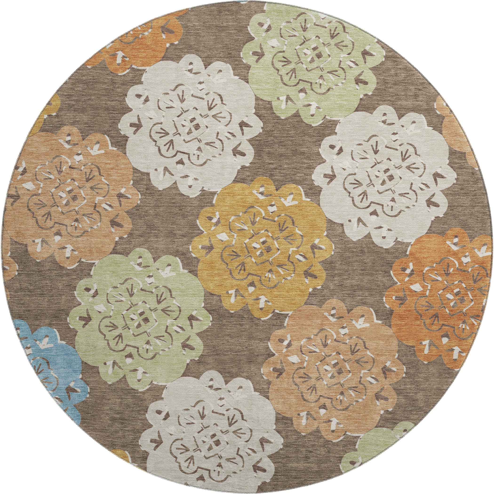 Bern Machine Washable Transitional Chocolate Brown Rug 8' x 8' #shape_Round