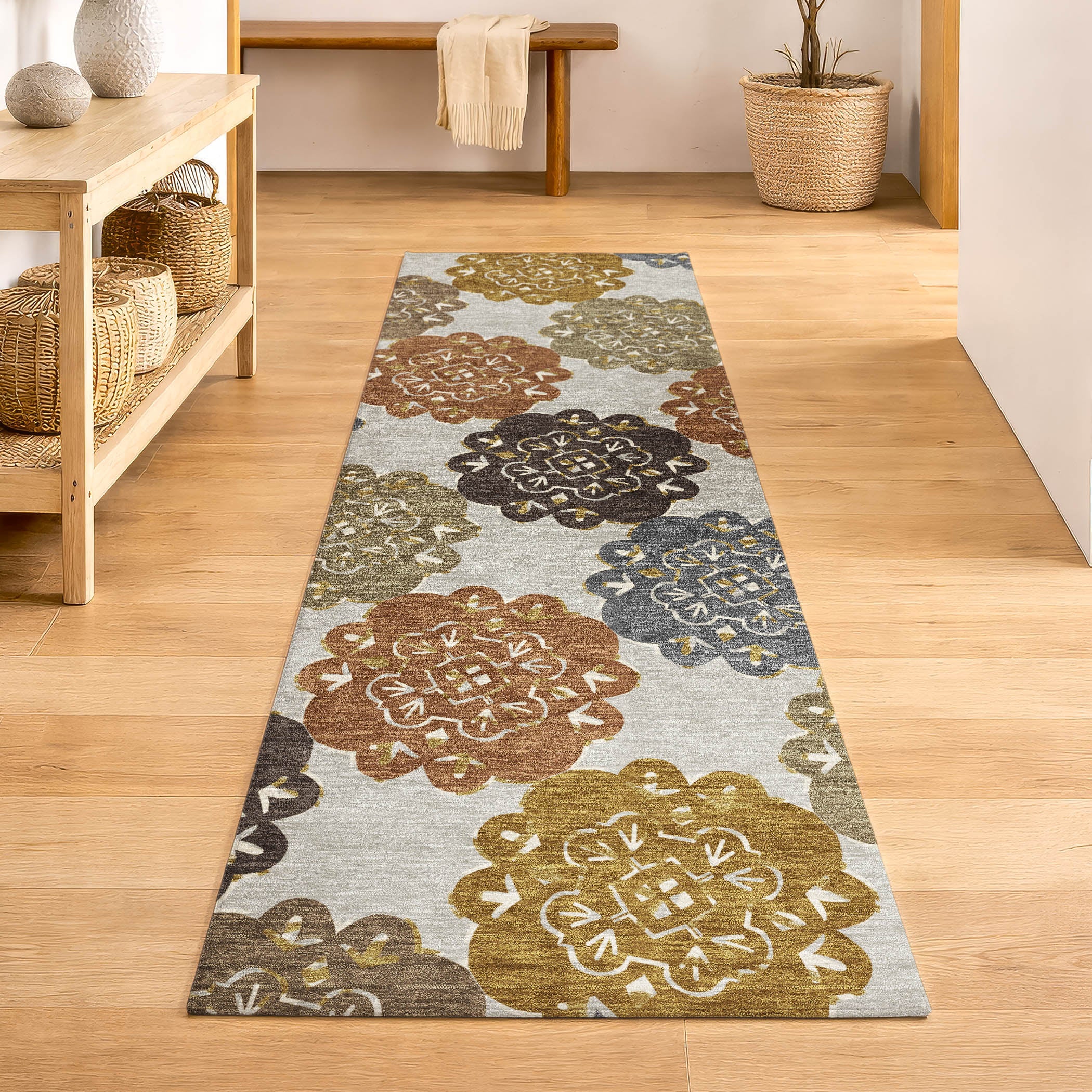 Bern Machine Washable Transitional Earth Multi Rug 2'3" x 7'6" #shape_Runner