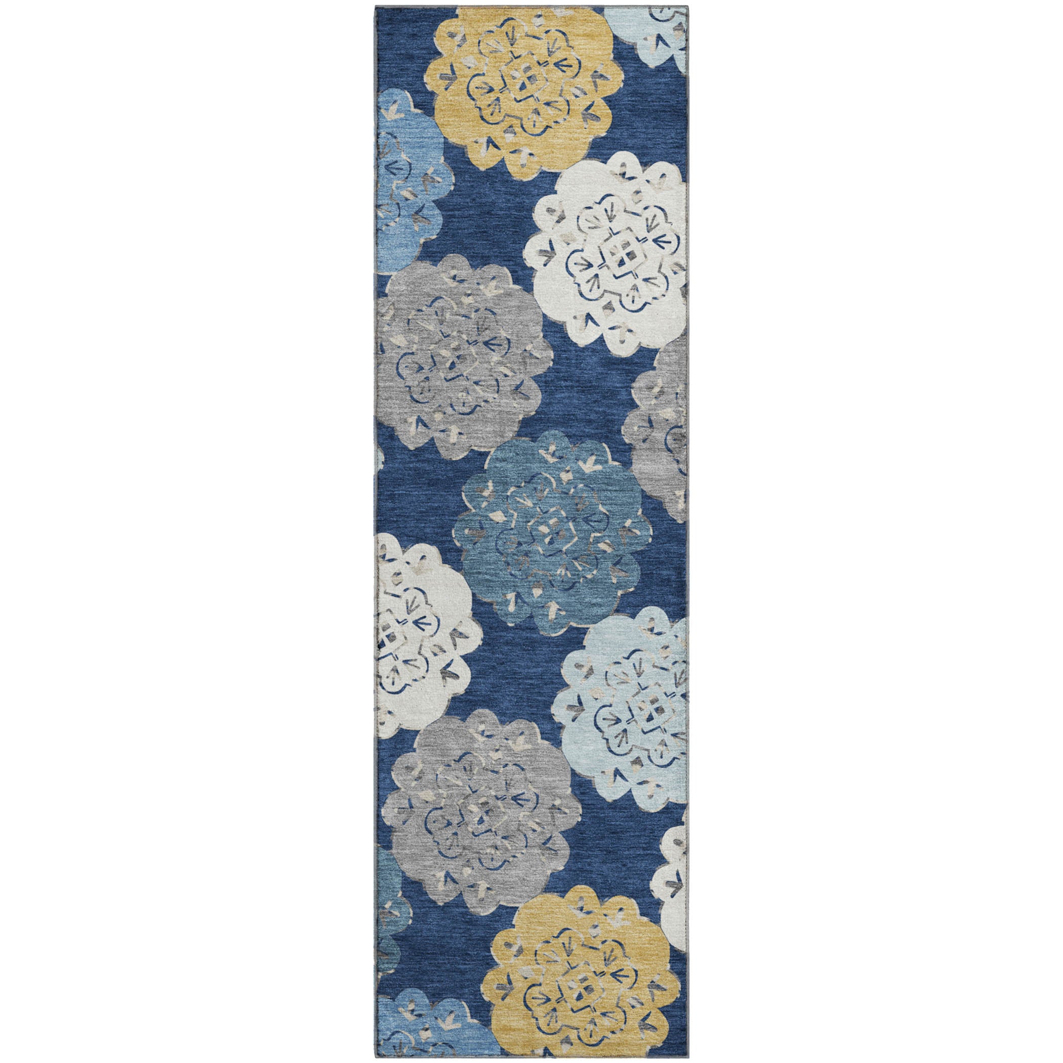 Bern Machine Washable Transitional Navy Blue Rug 2'3" x 7'6" #shape_Runner
