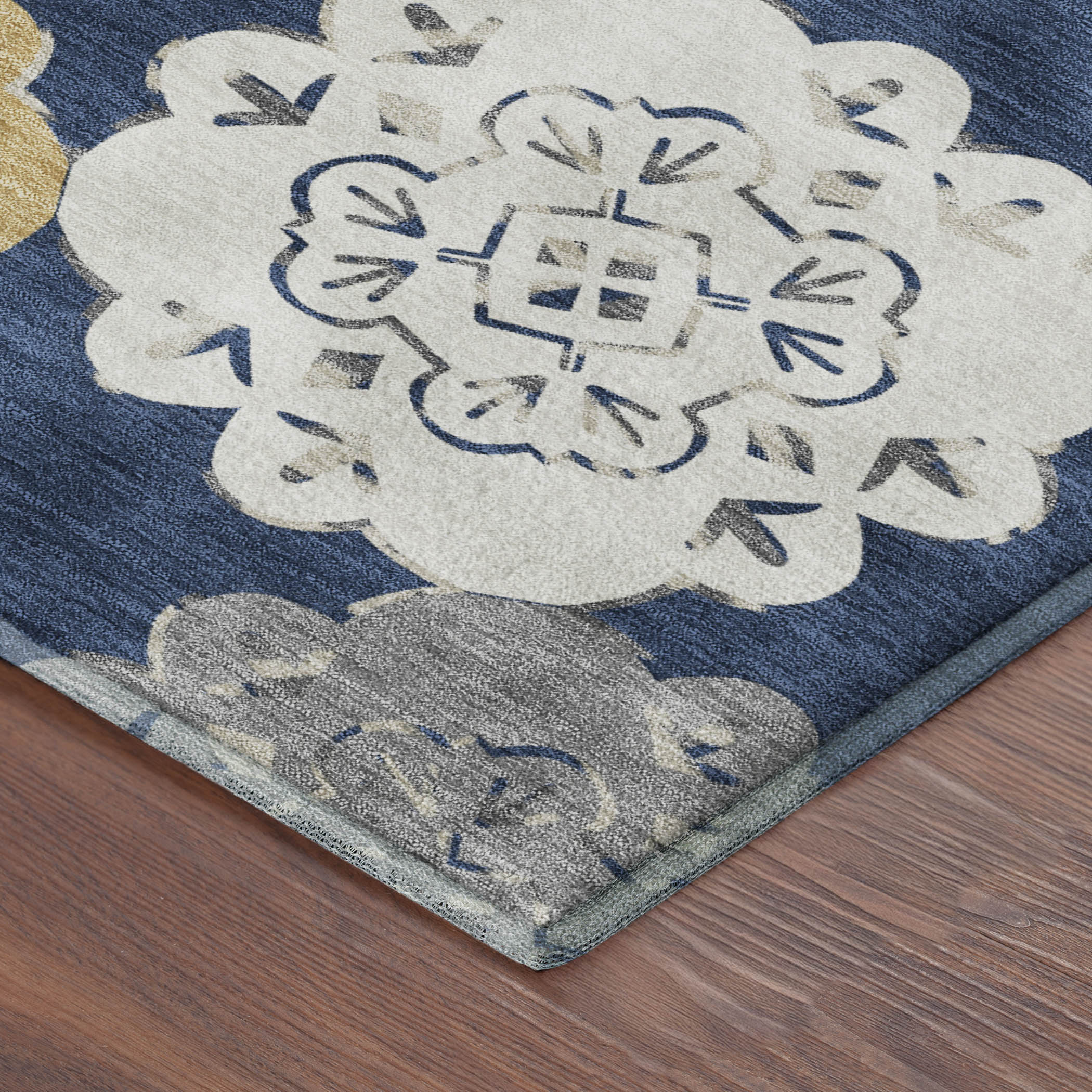 Bern Machine Washable Transitional Navy Blue Rug 1'8" x 2'6" #shape_Rectangle