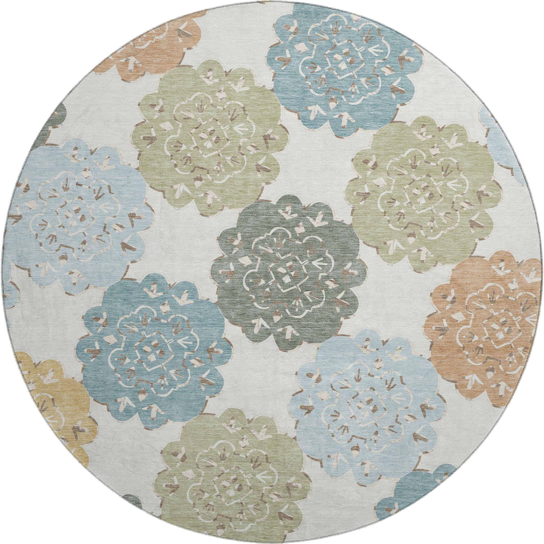 Bern Machine Washable Transitional Seaside Multi Rug 8' x 8' #shape_Round