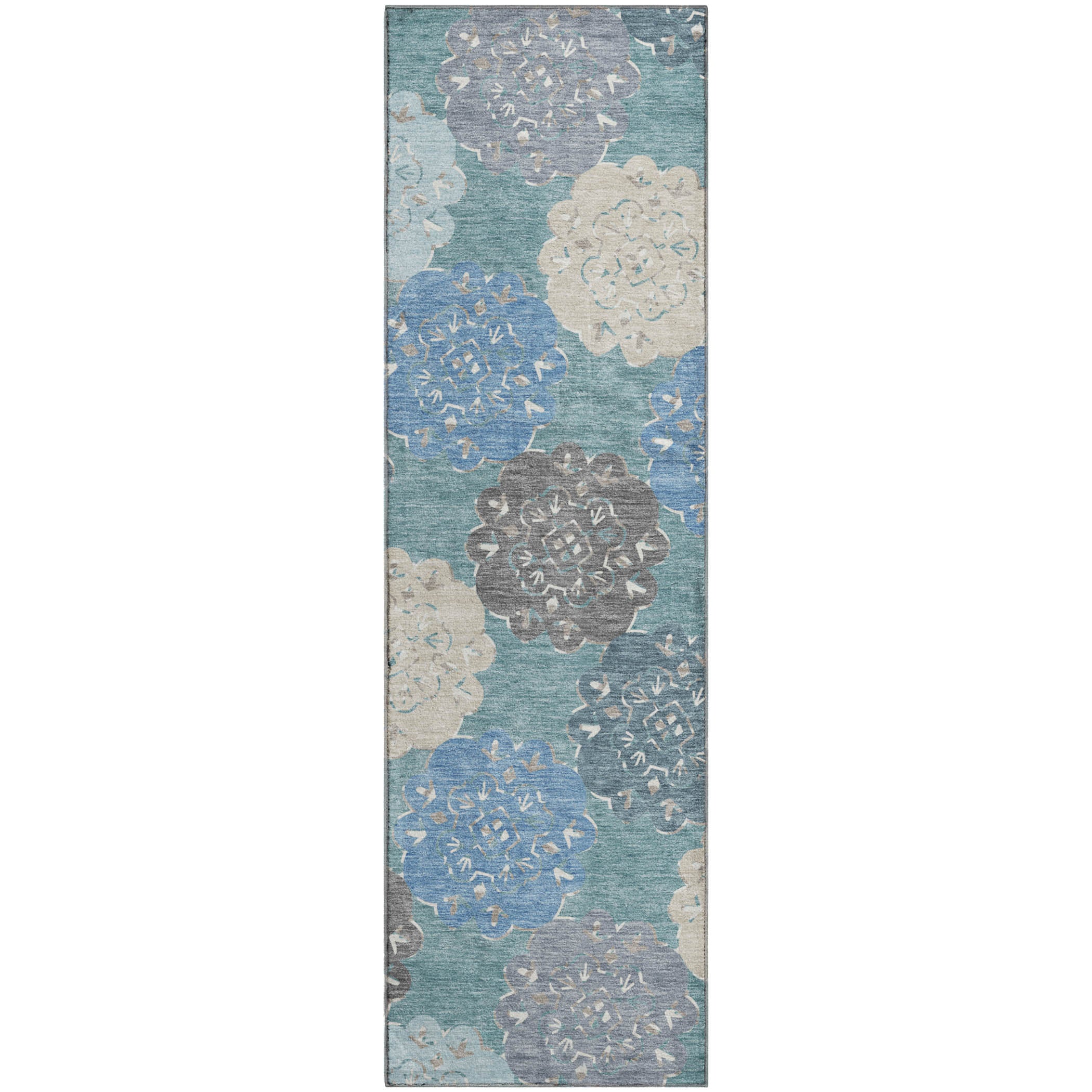 Bern Machine Washable Transitional Teal Rug 2'3" x 7'6" #shape_Runner